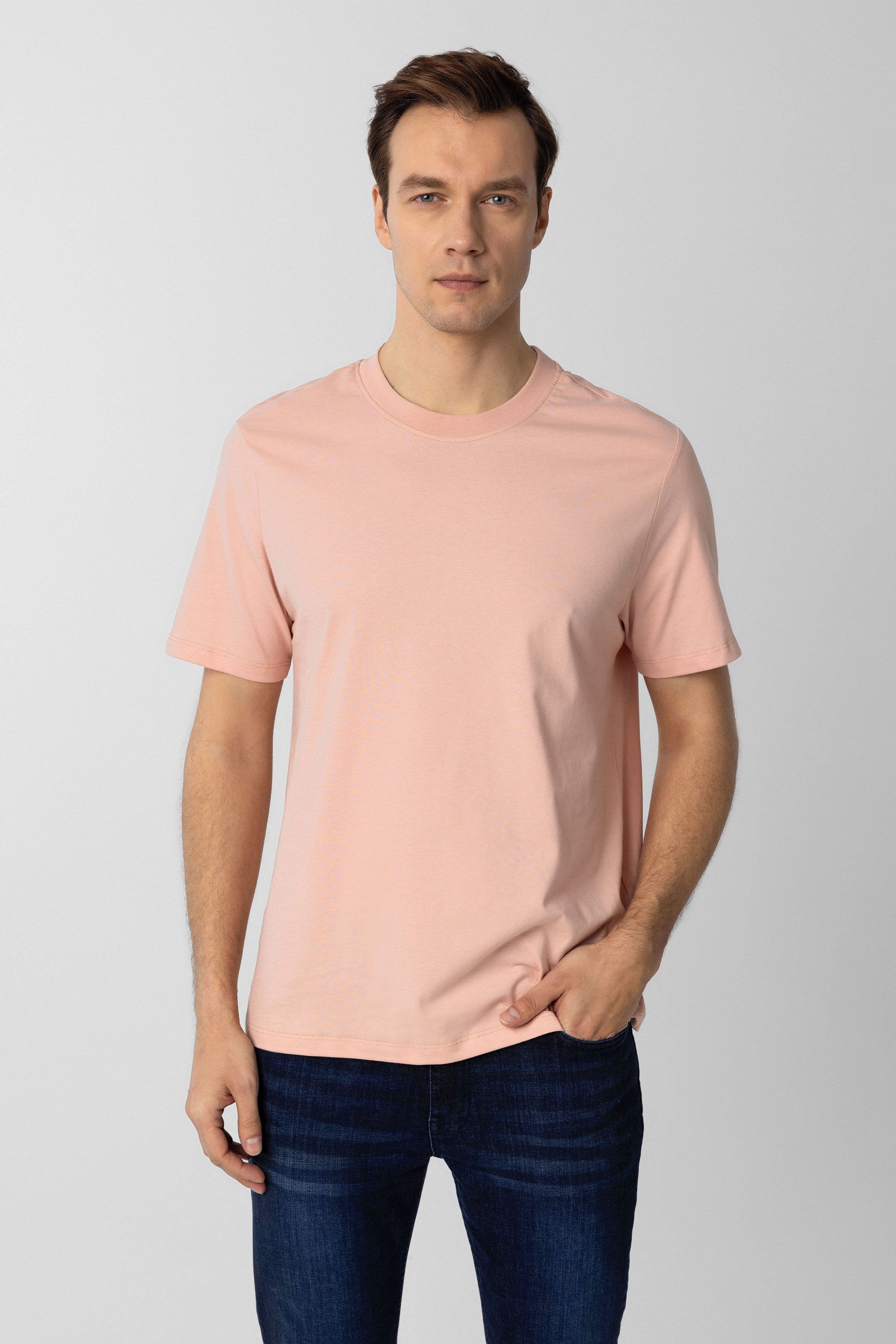 Koyu Pembe Regular Düz Bisiklet Yaka Tişört