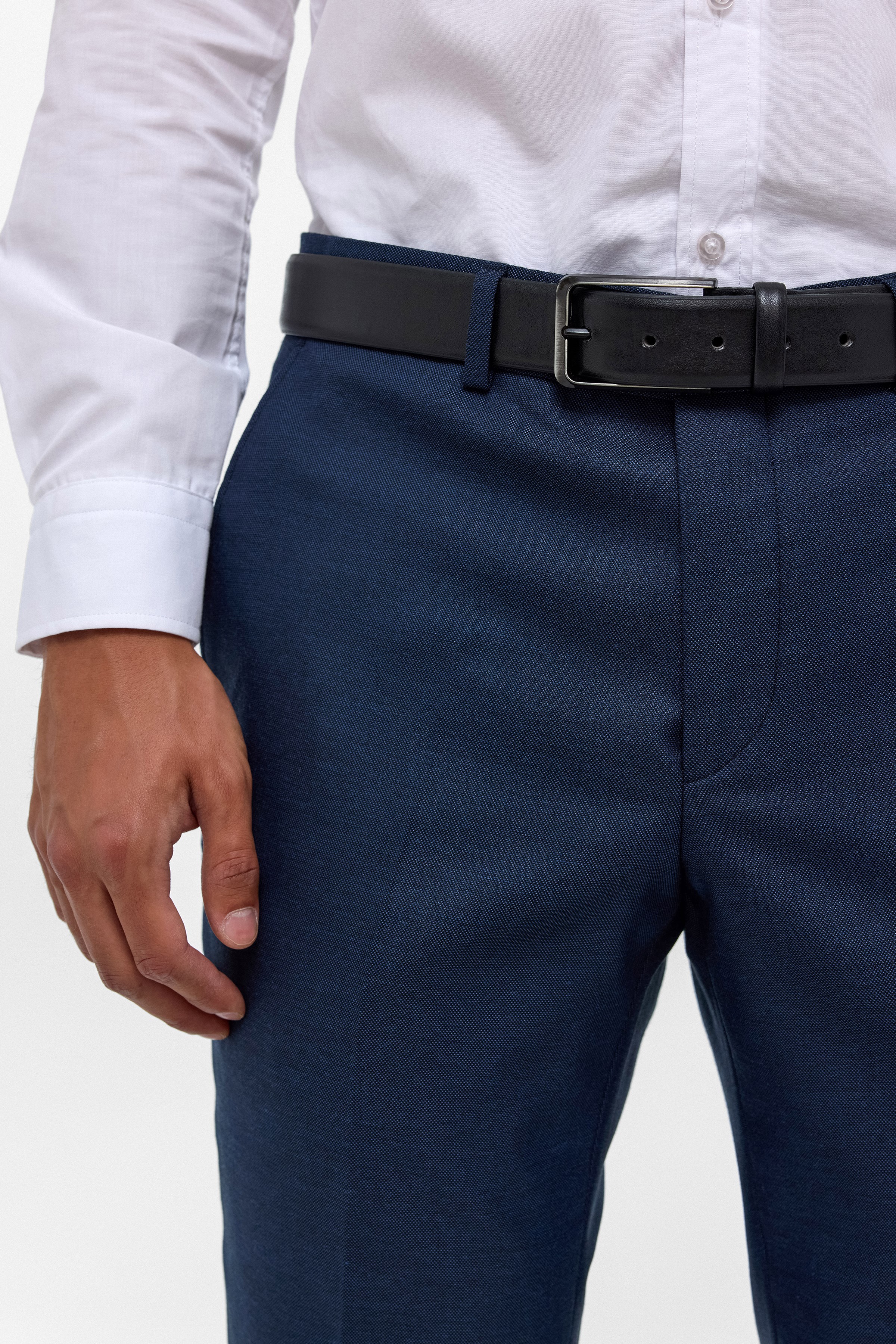 Lacivert Regular Armürlü Kumaş Pantolon