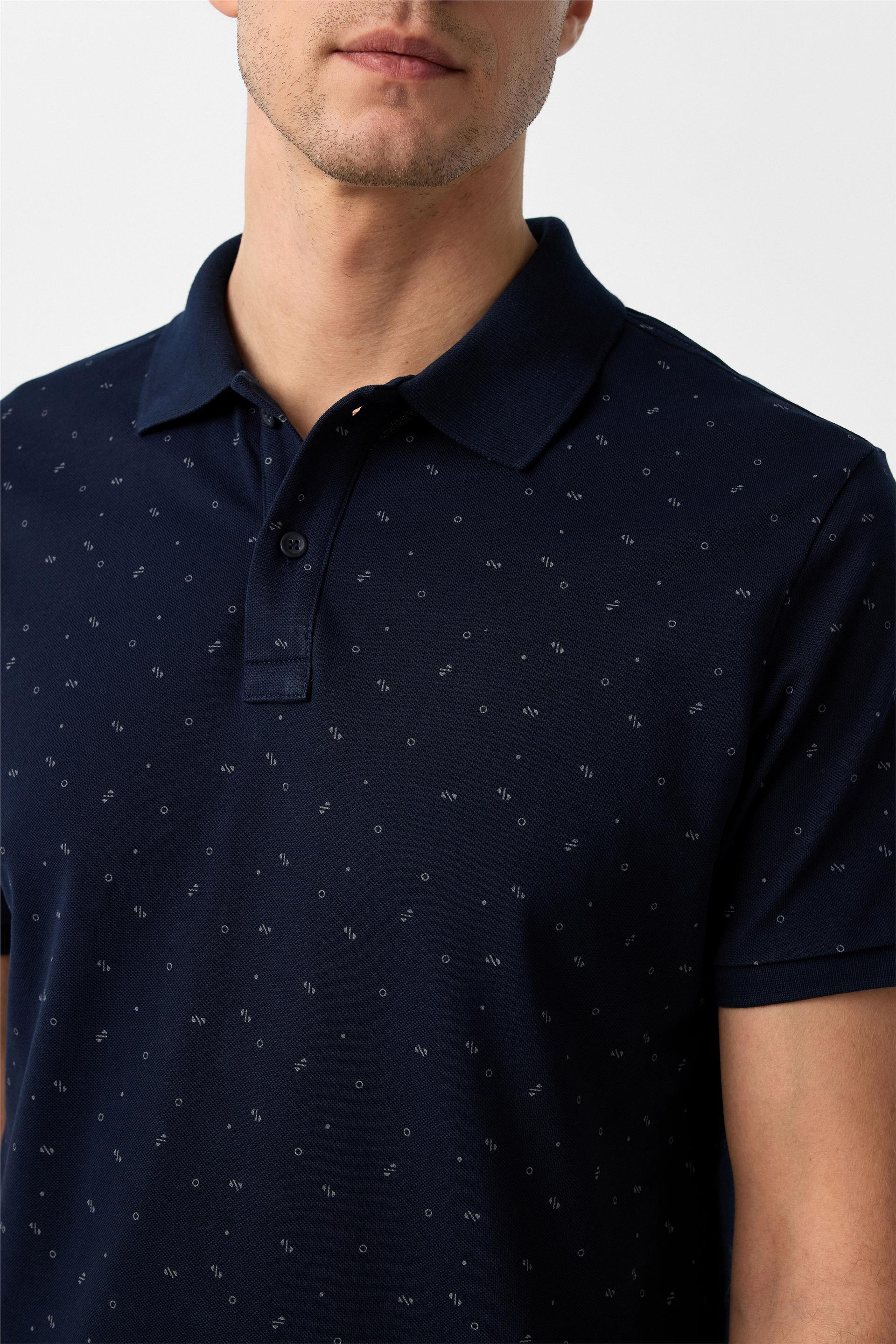 Lacivert Regular Baskılı Polo Yaka Tişört