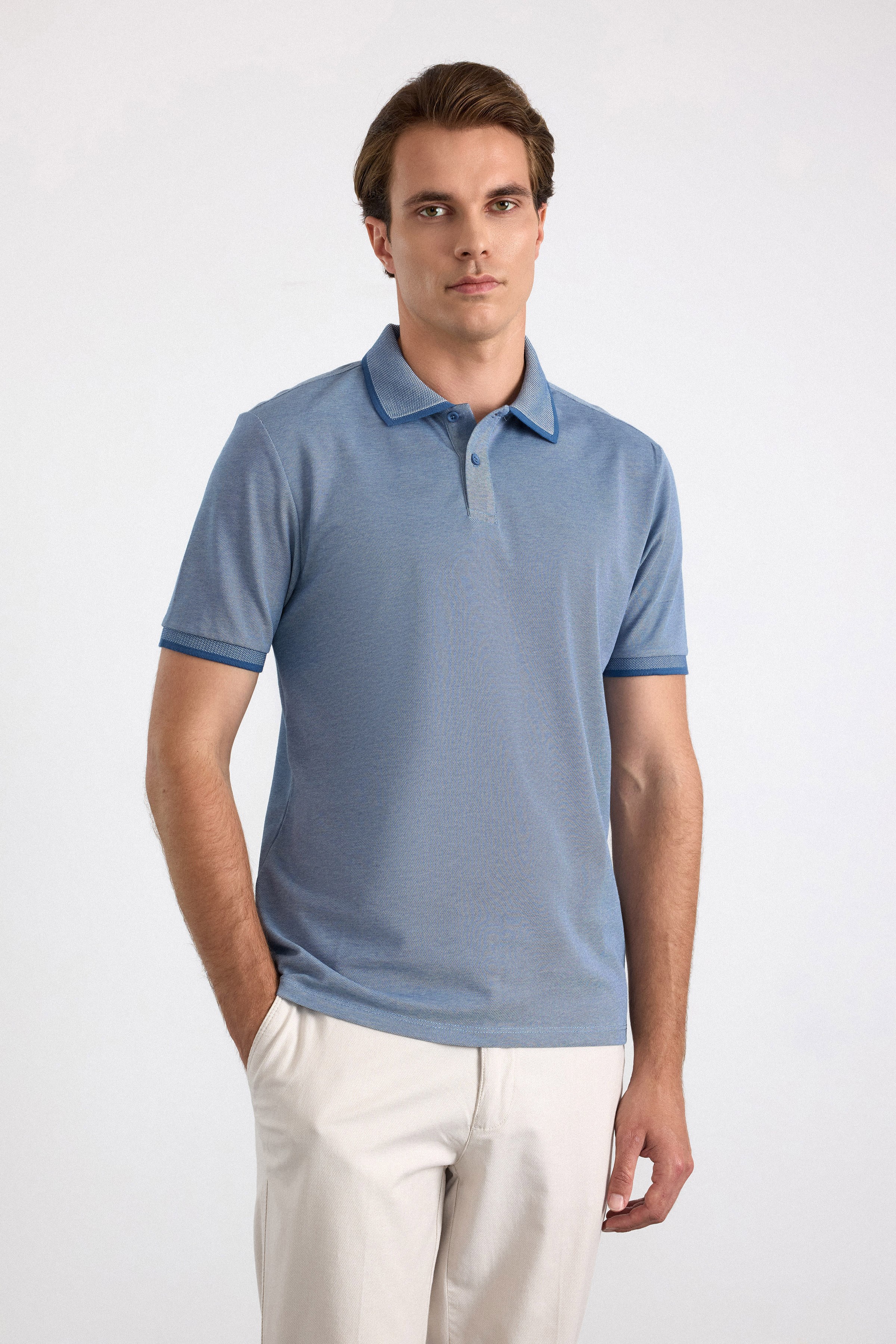 Süvari Lacivert Regular Düz Baskısız Pike Polo Yaka Standart Tişört