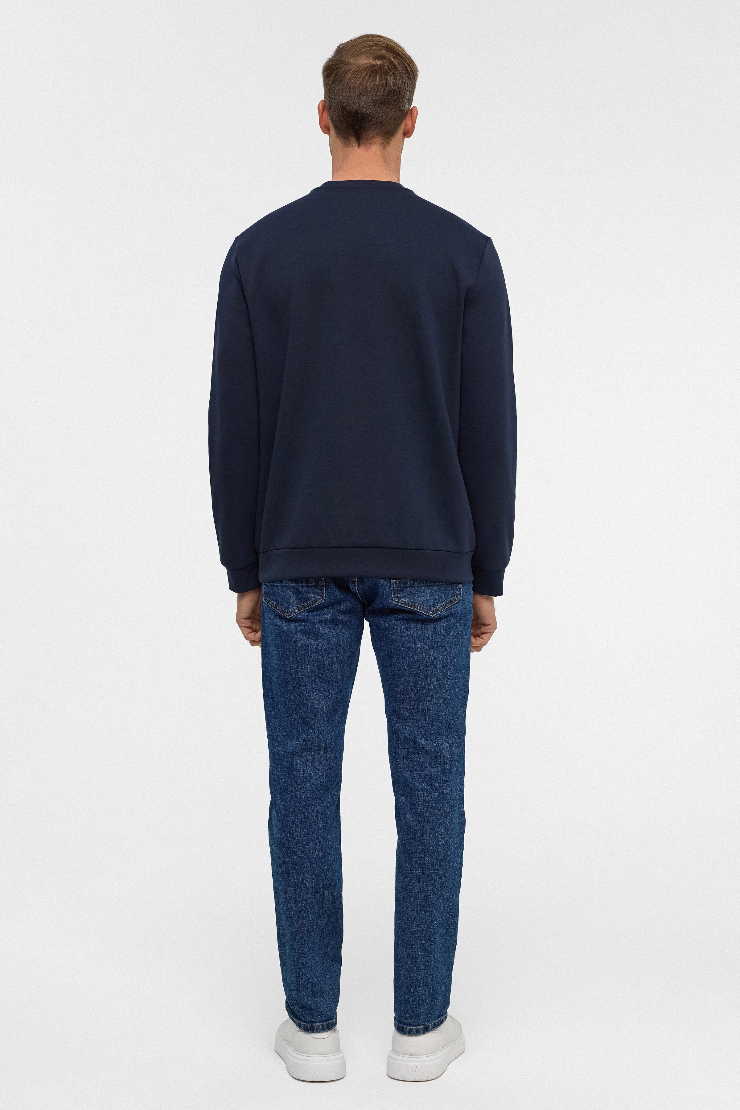 Süvari Lacivert Regular Düz Bisiklet Yaka Sweatshirt görsel 5