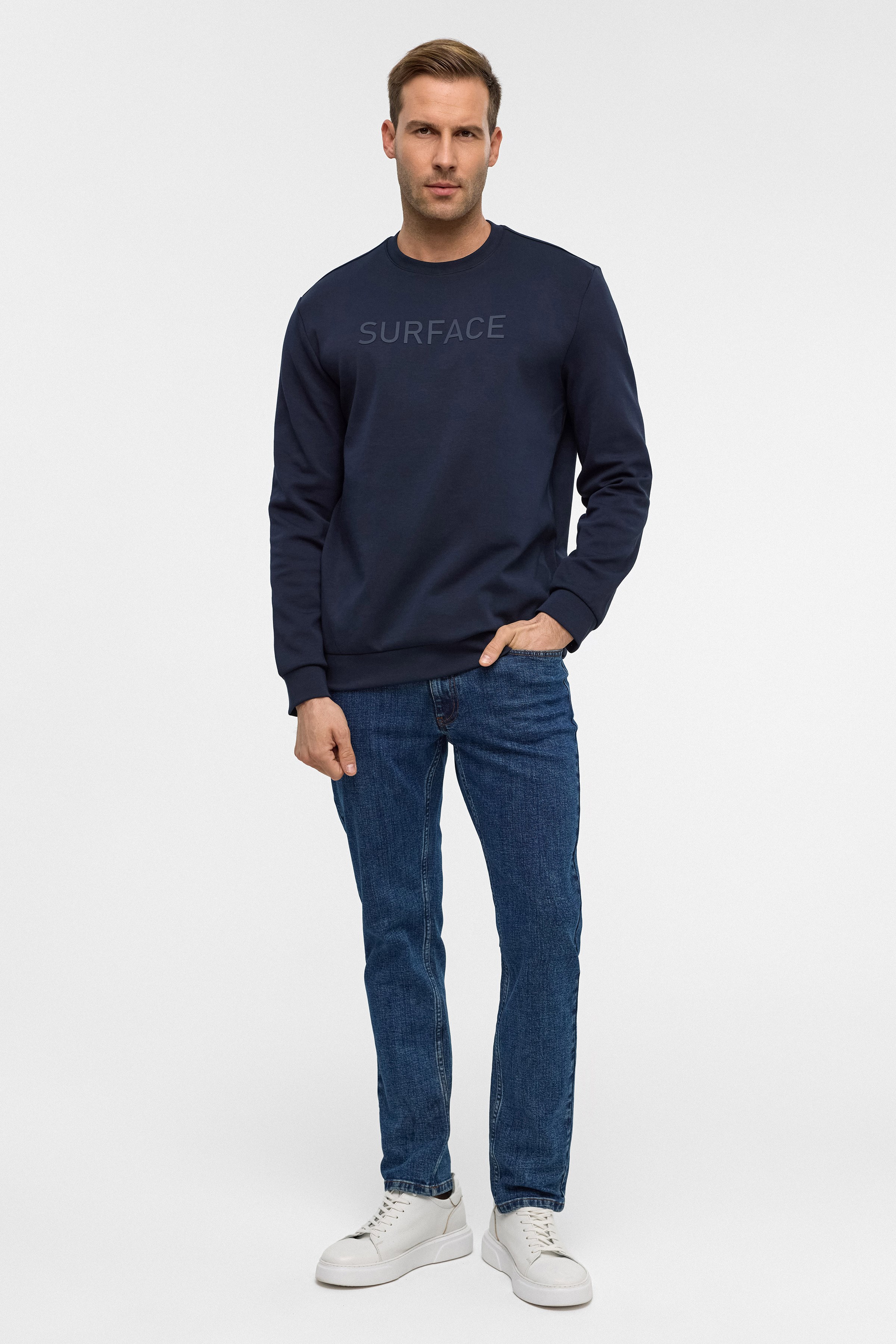 Süvari Lacivert Regular Düz Bisiklet Yaka Sweatshirt görsel 3