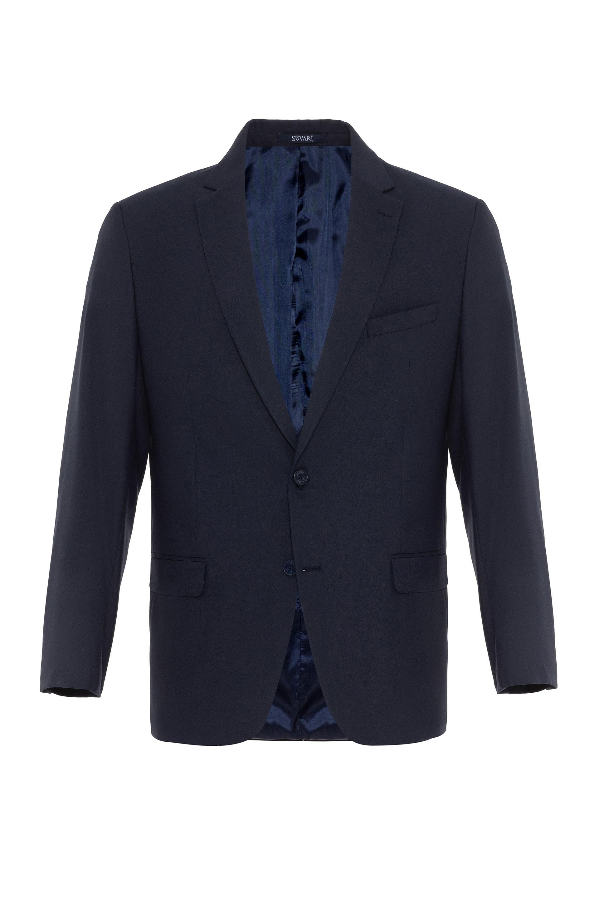 Lacivert Regular Düz Mono Yaka 6 Drop Klasik Takım Elbise