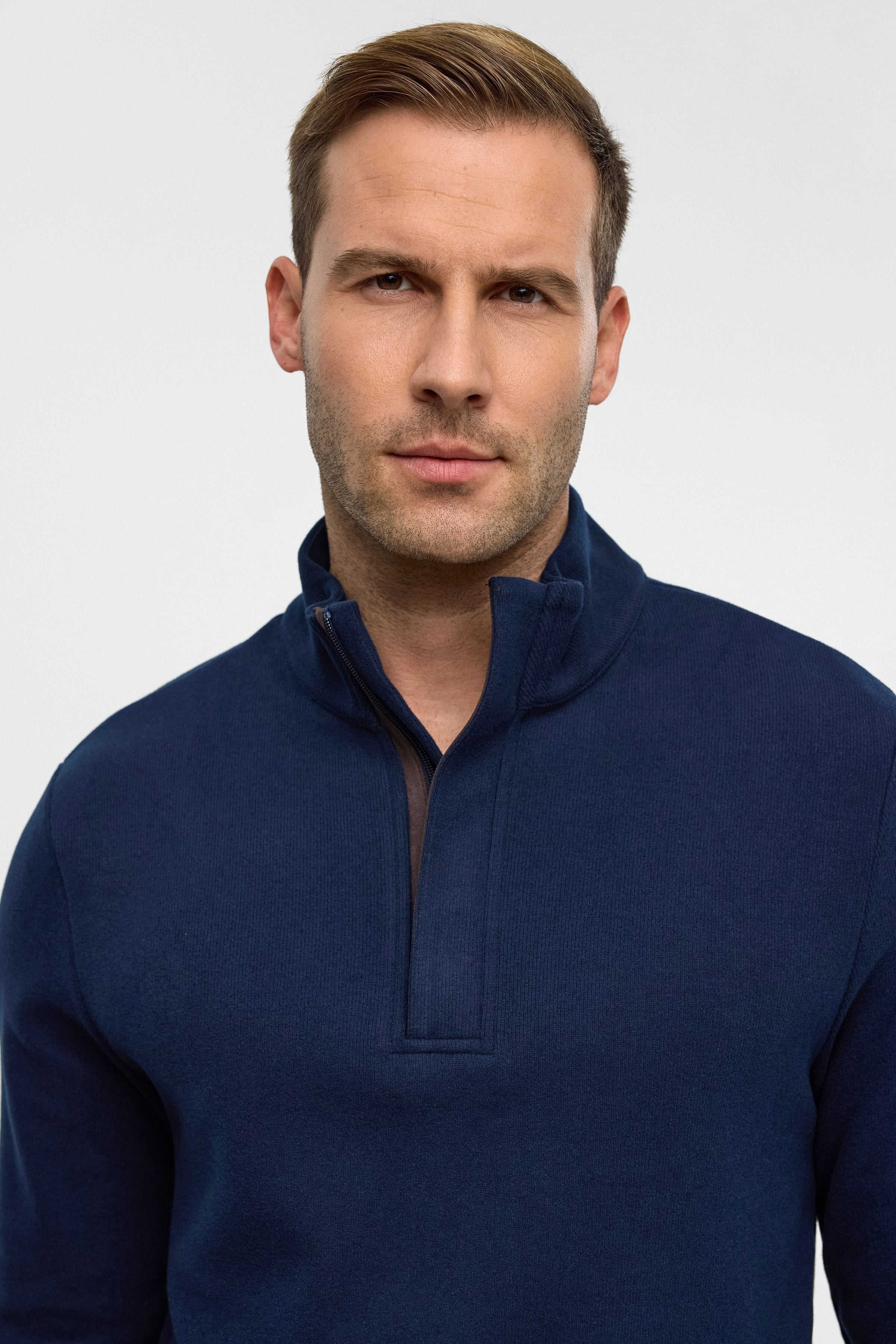 Süvari Lacivert Regular Düz Polo Yaka Sweatshirt görsel 4