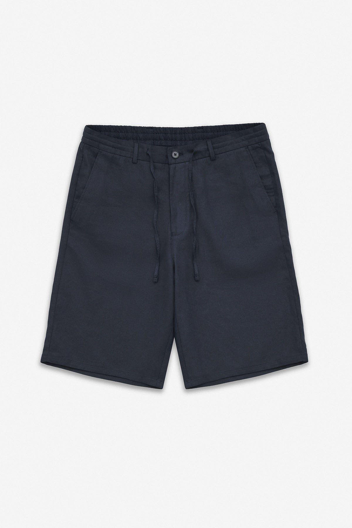 Süvari Lacivert Regular Düz Twill Yarım Lastikli Şort görsel 5