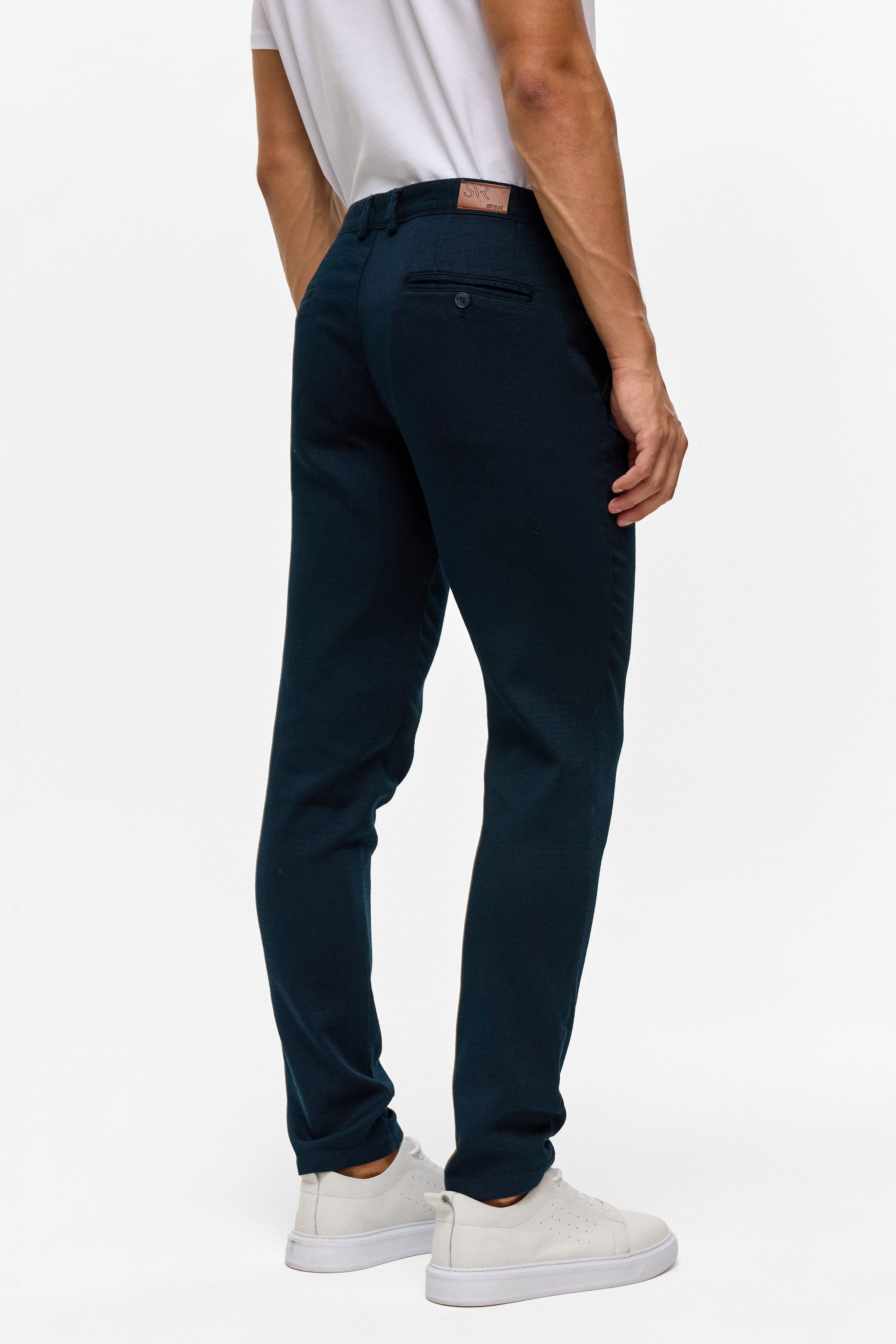 Lacivert Slim Armürlü Kanvas Pantolon