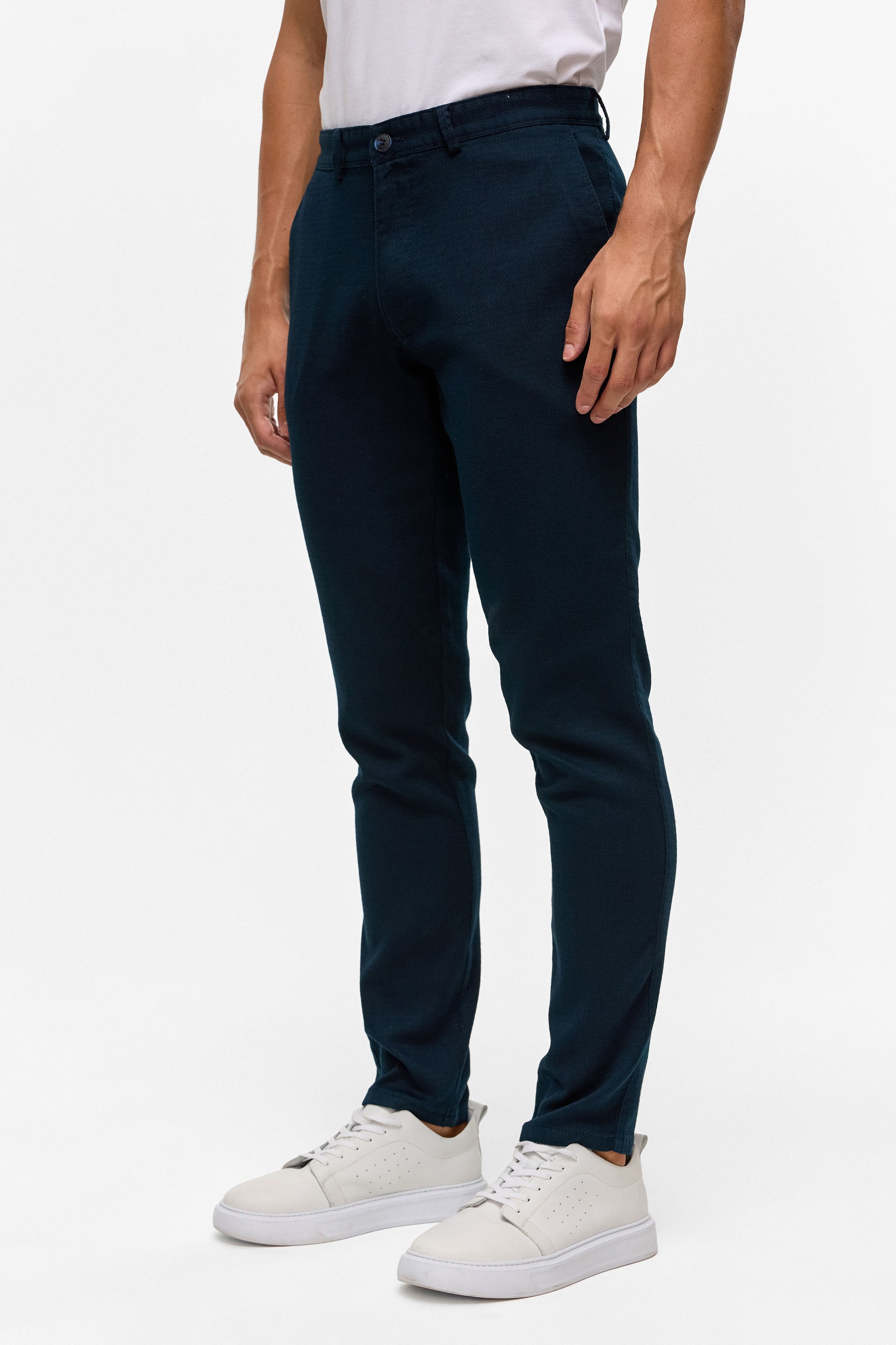 Lacivert Slim Armürlü Kanvas Pantolon