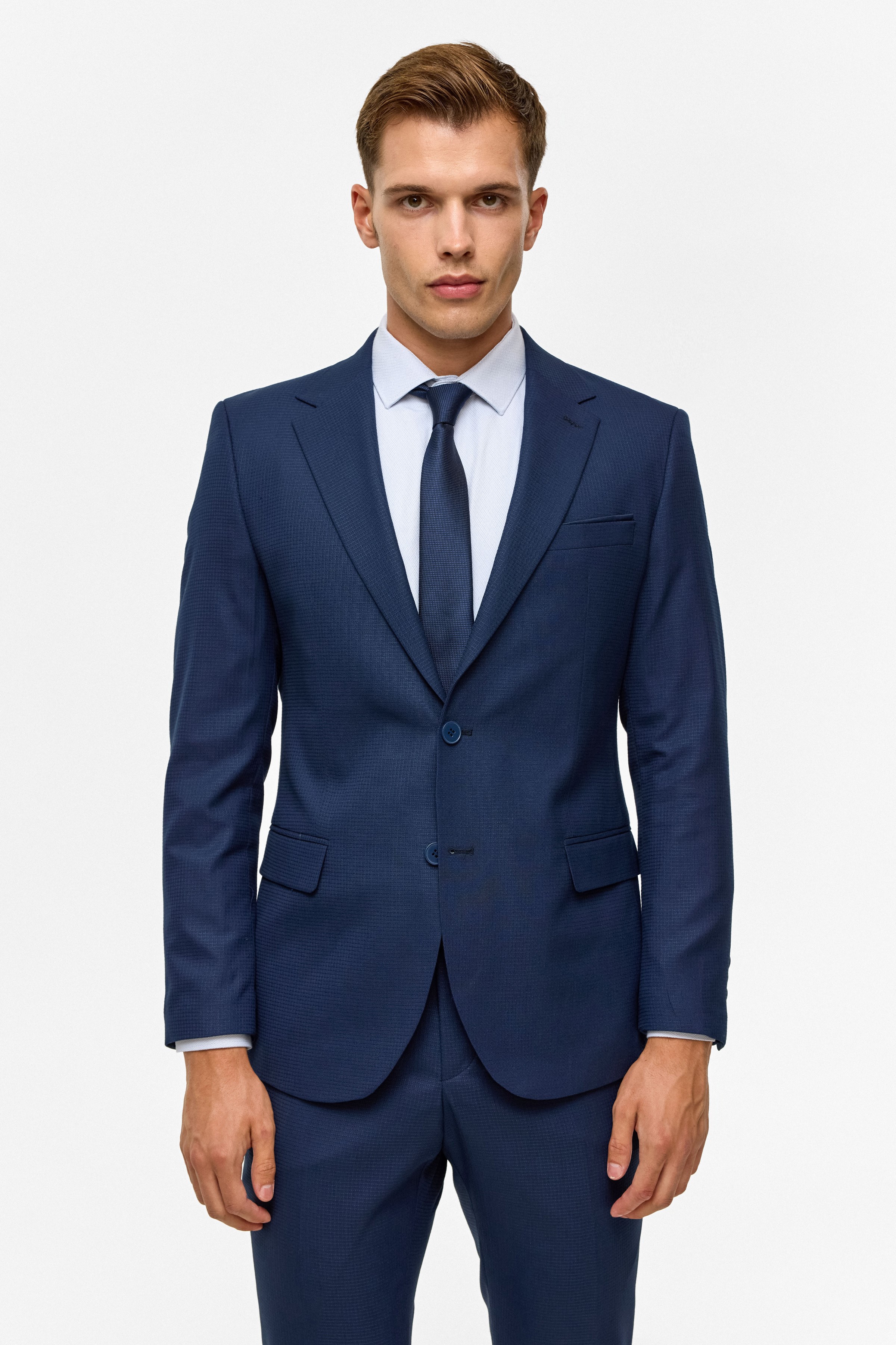 Süvari Lacivert Slim Desenli 6 Drop Takım Elbise