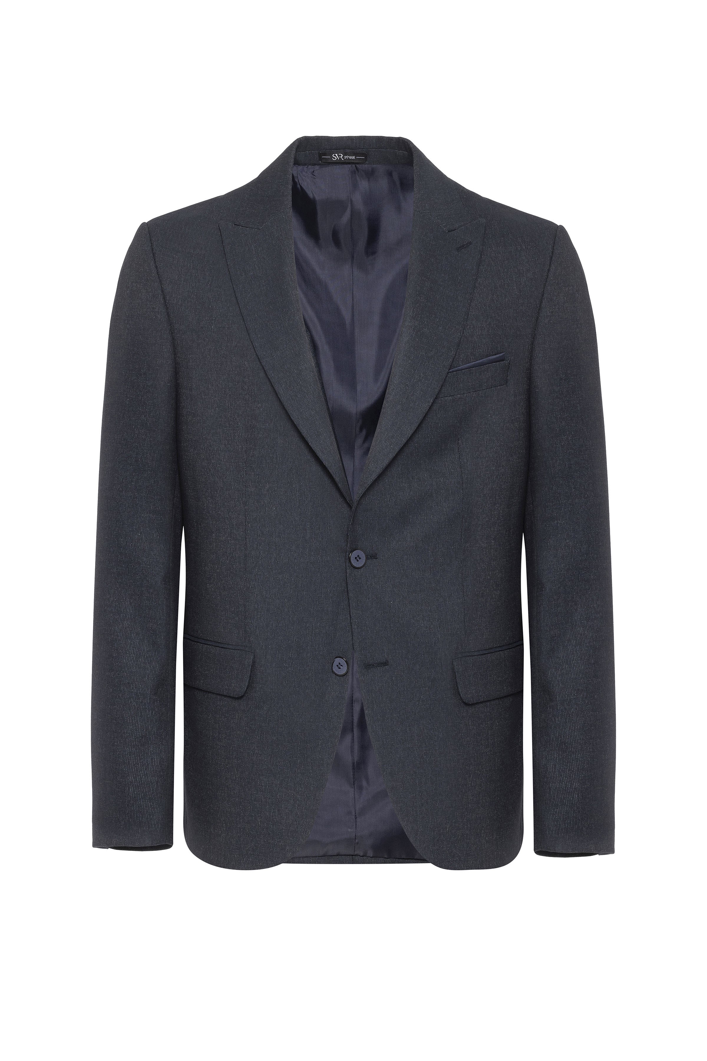 Süvari Lacivert Slim Fit Desenli Sivri Yaka 6 Drop Klasik Takım Elbise görsel 2