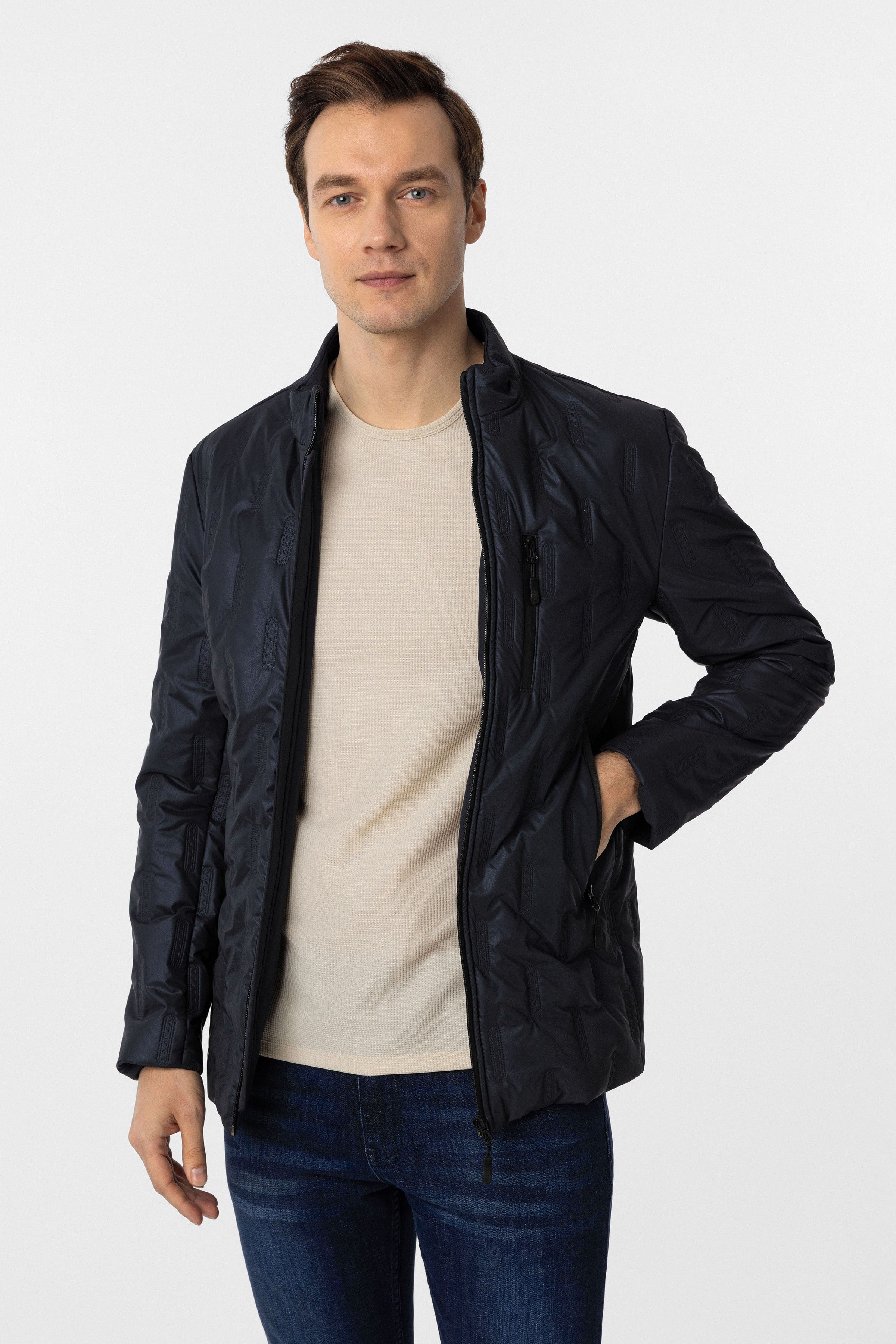 Lacivert Slim Kapitone Mont