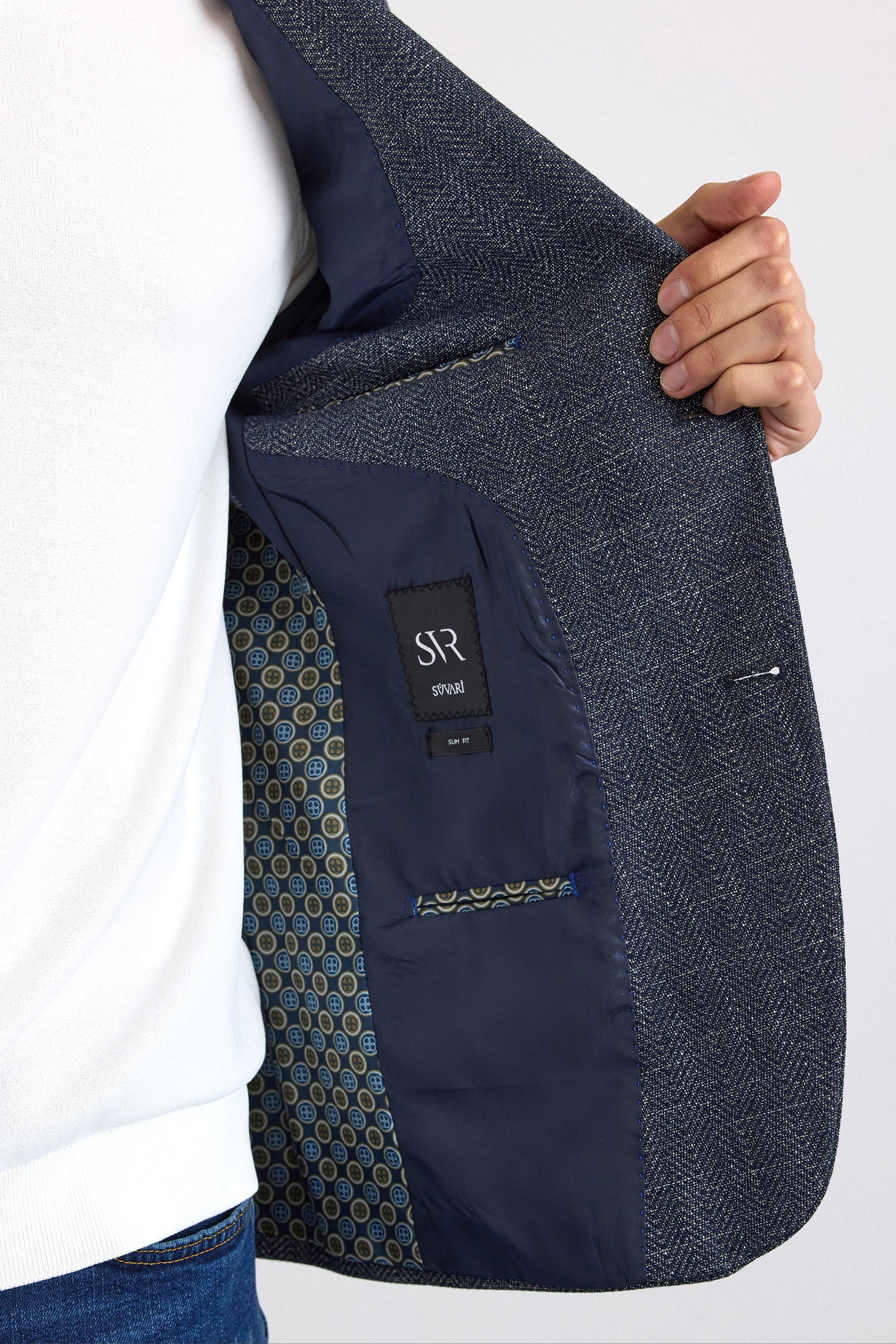 Lacivert Slim Mono Yaka Düz Pike Torba Cep Yıkamalı 6 Drop Klasik Ceket