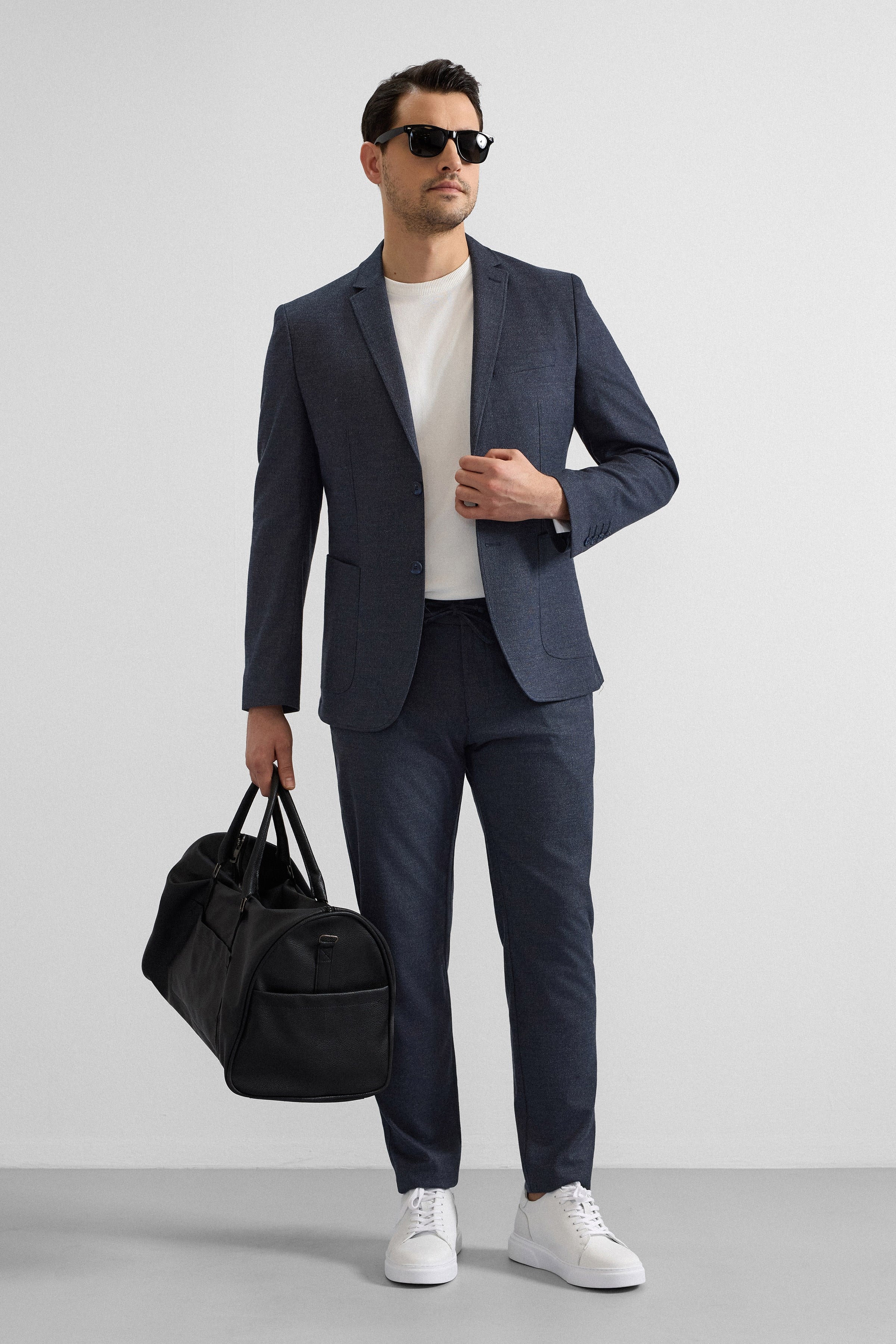 Lacivert Slim Mono Yaka Düz Torba Cep 6 Drop Spor Takım Elbise