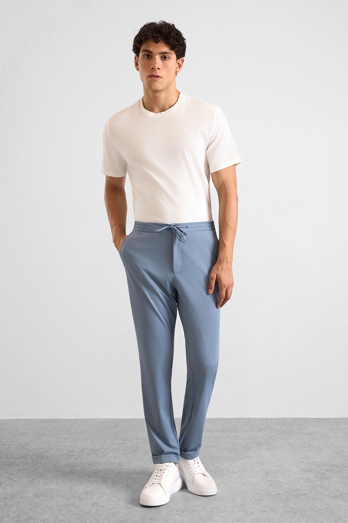 Süvari Mavi Slim Düz Jogger Pantolon