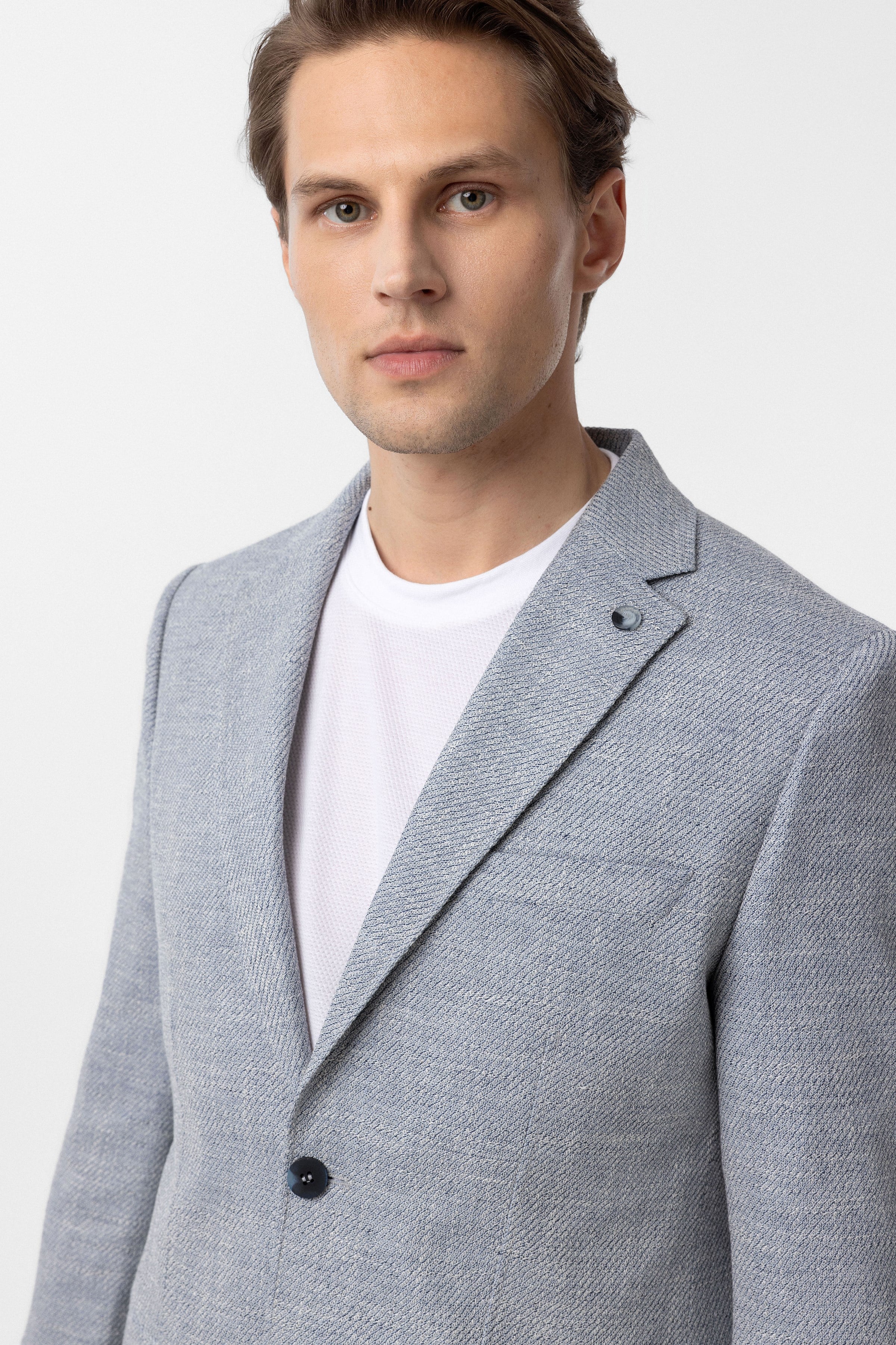 Süvari Mavi Slim Fit Düz Mono Yaka 6 Drop Ceket görsel 5