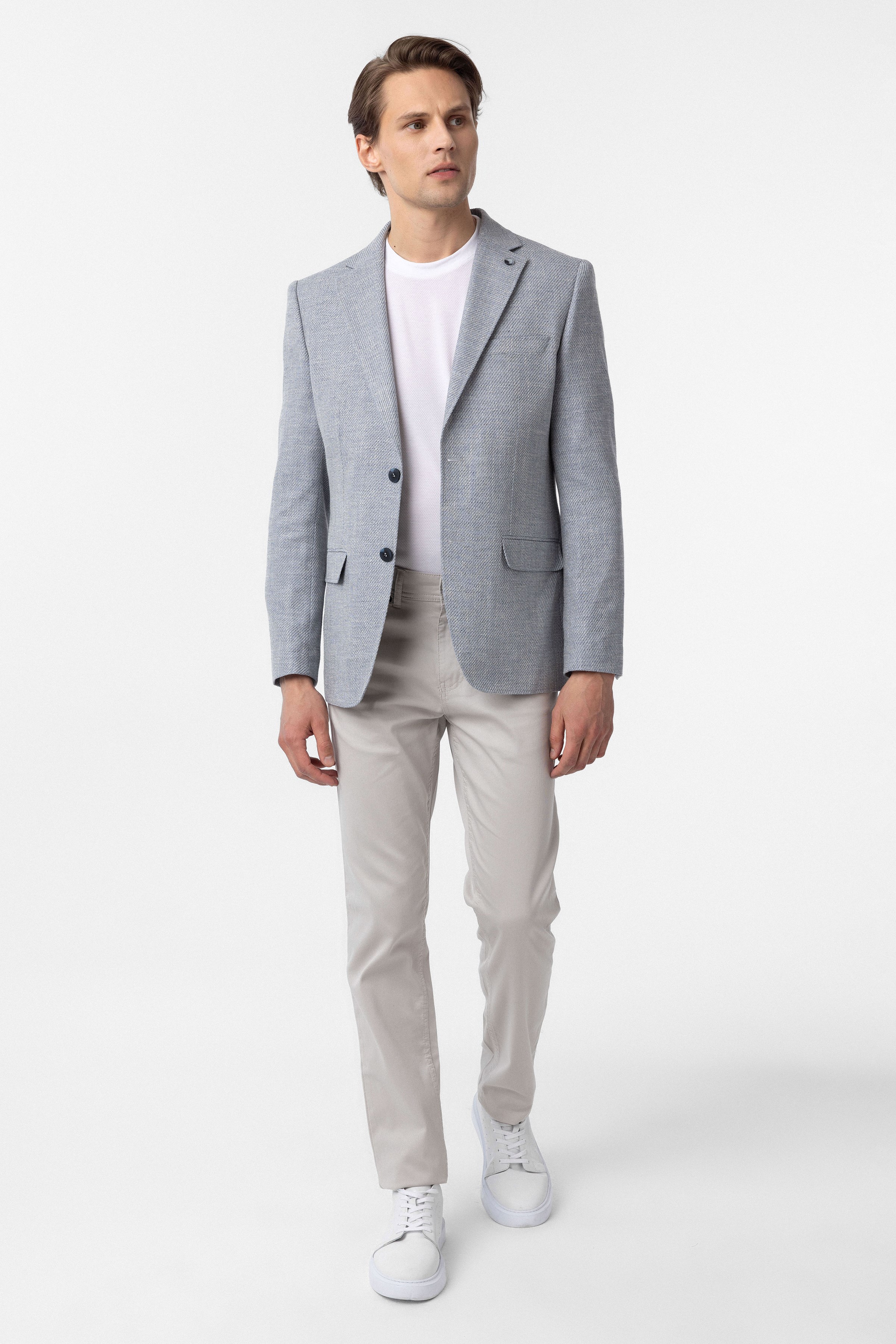 Süvari Mavi Slim Fit Düz Mono Yaka 6 Drop Ceket