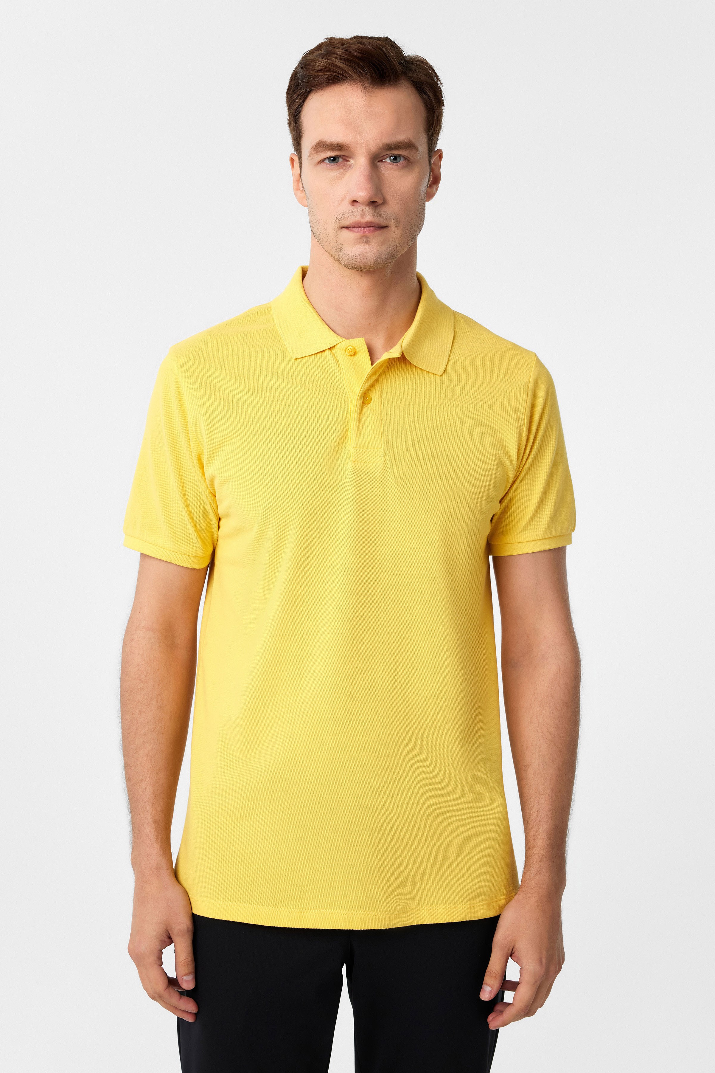Süvari Sarı Slim Fit Armürlü Polo Yaka Tişört