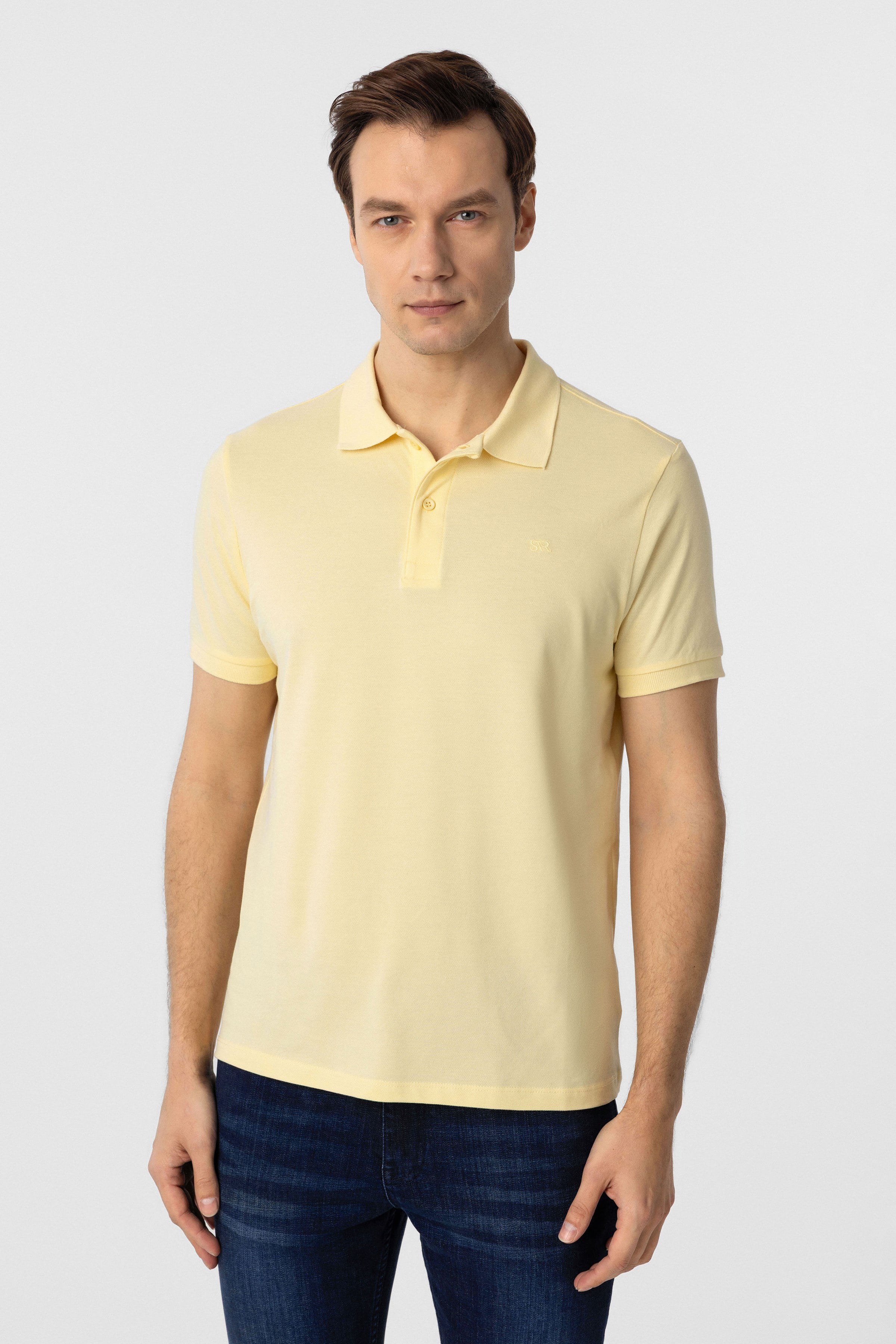 Süvari Sarı Slim Fit Düz Polo Yaka Tişört