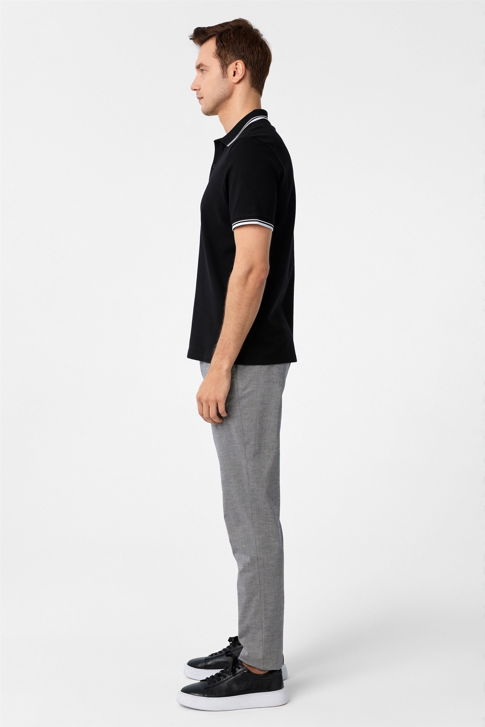 Siyah Regular Armürlü Polo Yaka Tişört