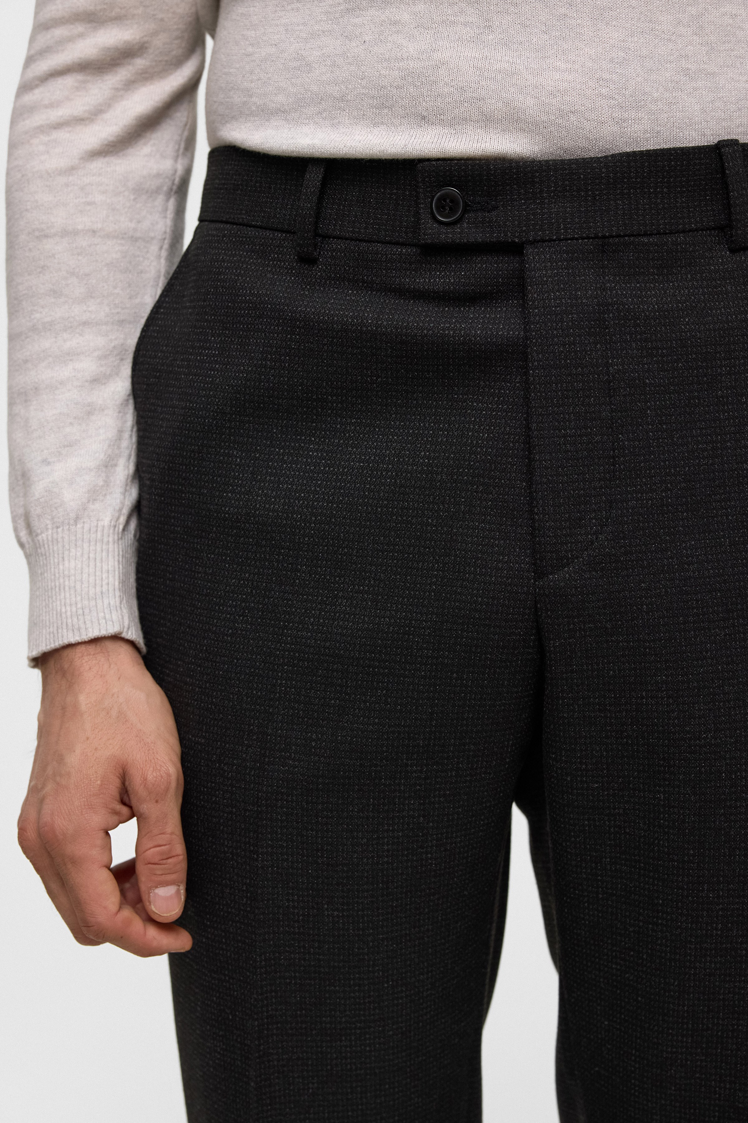 Süvari Siyah Regular Desenli Pantolon görsel 4