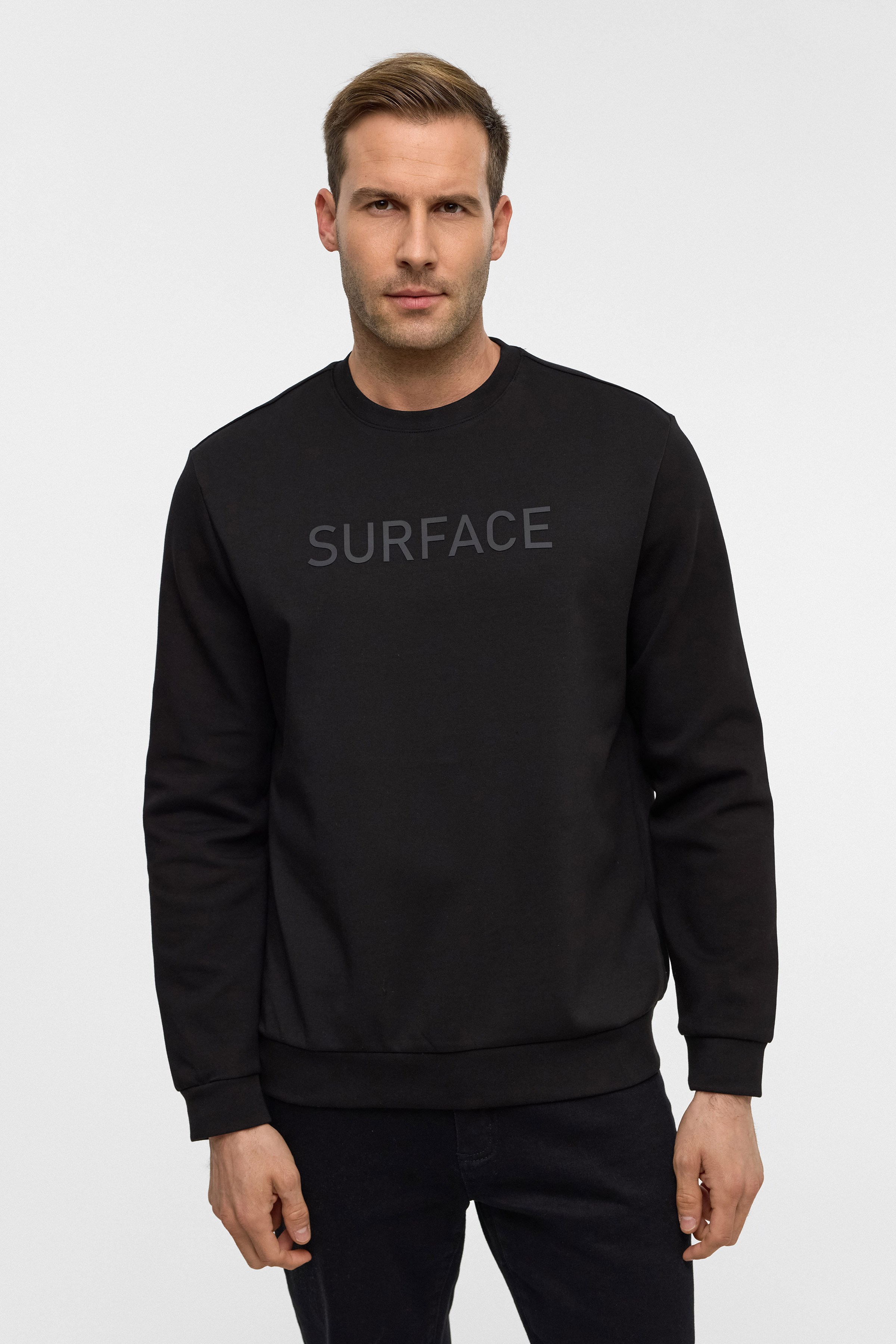 Süvari Siyah Regular Düz Bisiklet Yaka Sweatshirt