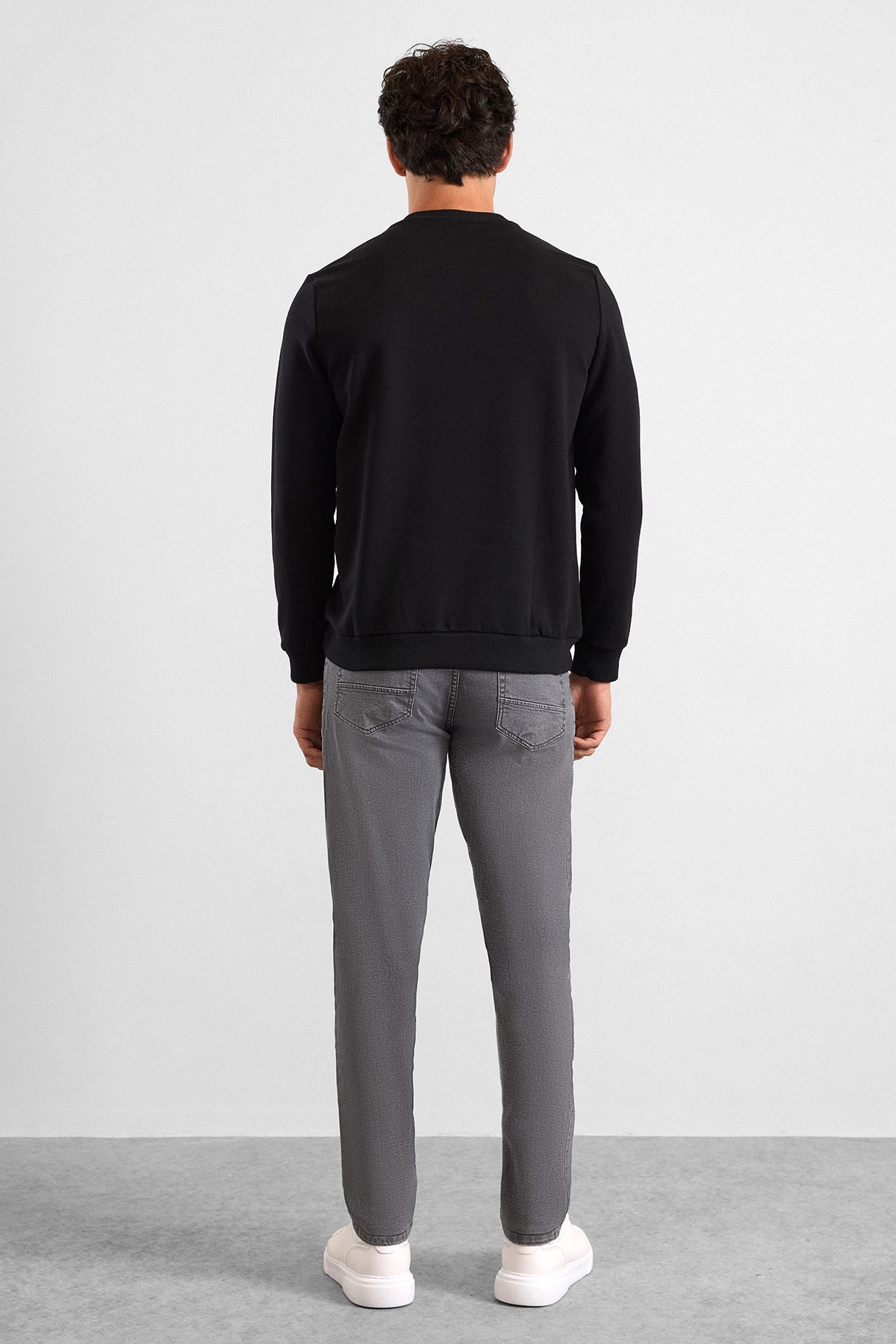 Süvari Siyah Regular Düz Bisiklet Yaka Sweatshirt görsel 4