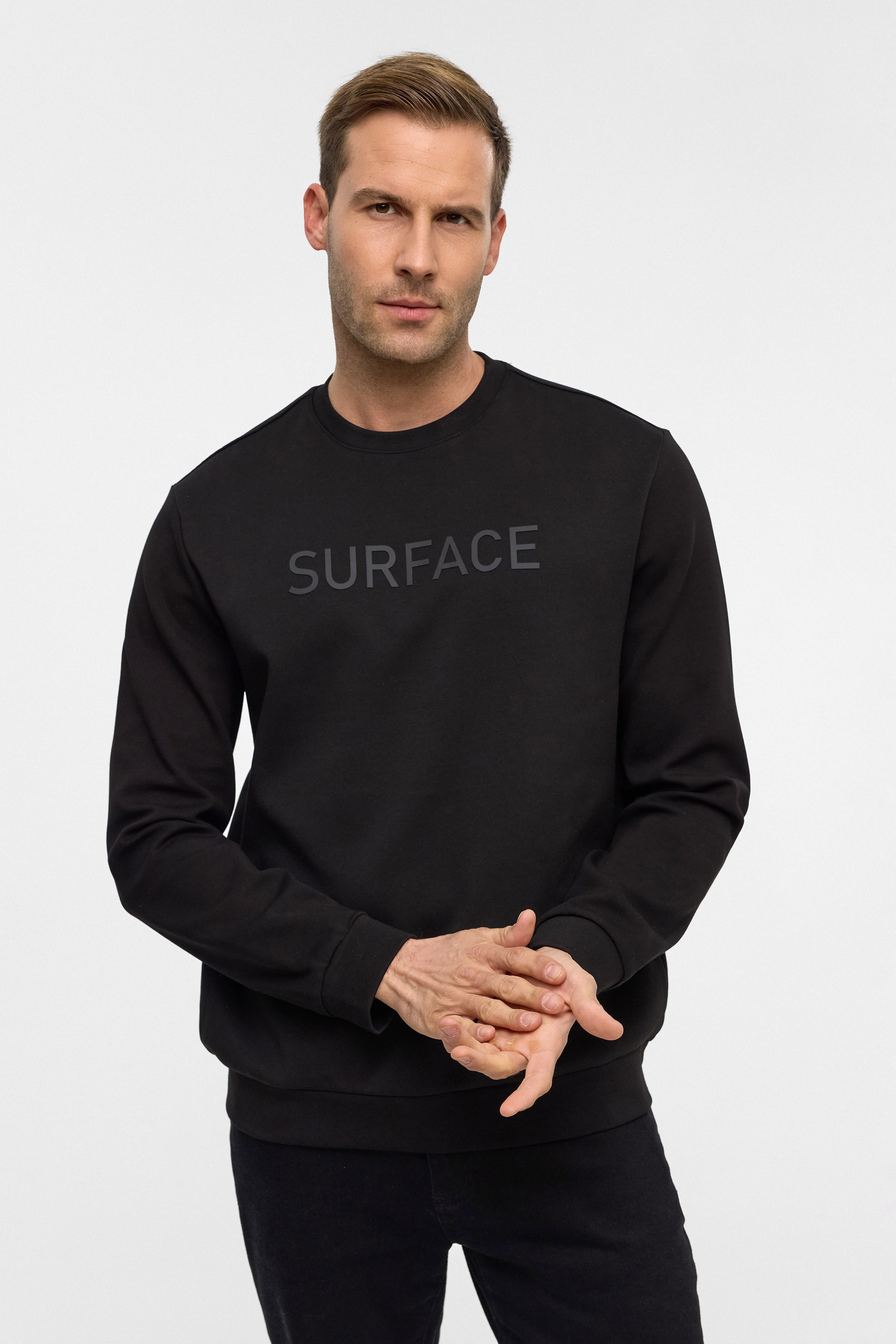Süvari Siyah Regular Düz Bisiklet Yaka Sweatshirt görsel 2
