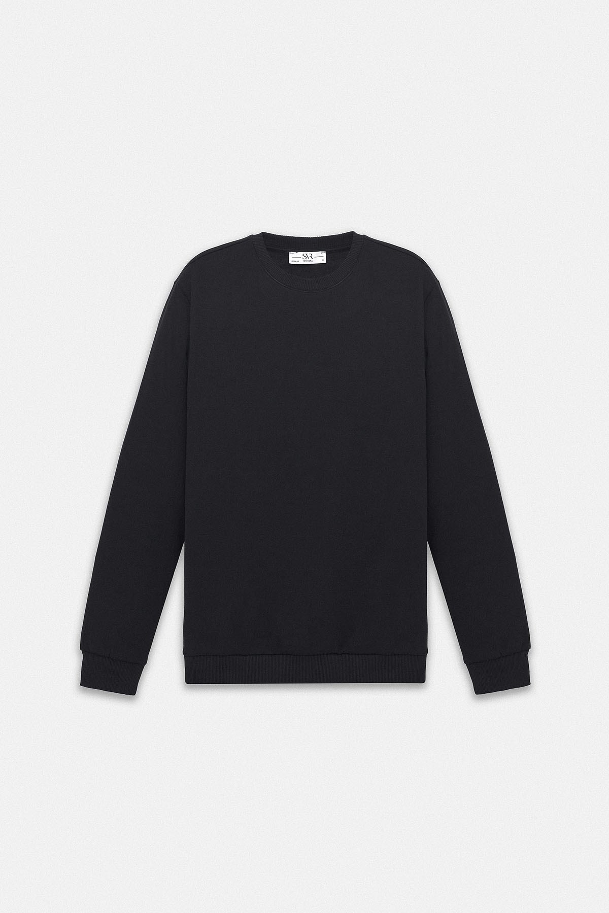 Süvari Siyah Regular Düz Bisiklet Yaka Sweatshirt görsel 5