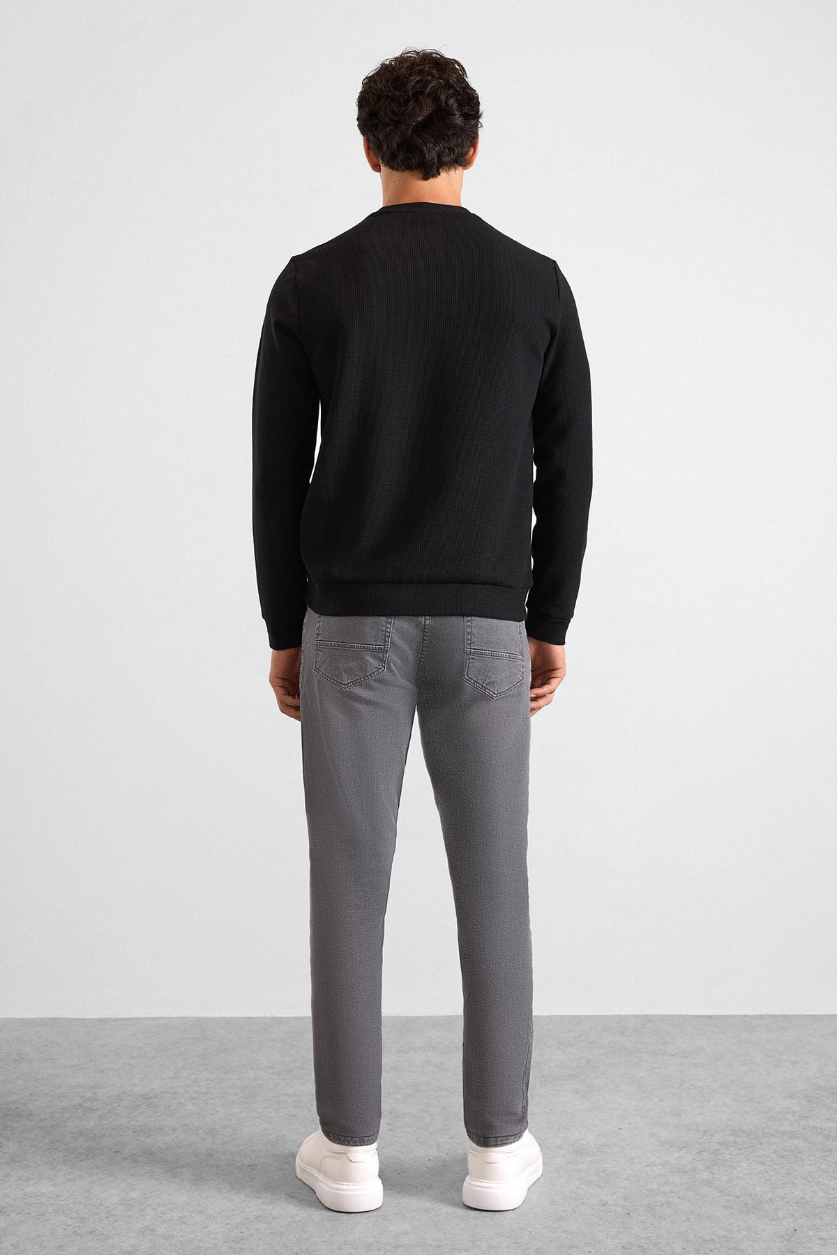 Süvari Siyah Regular Düz Bisiklet Yaka Sweatshirt görsel 5