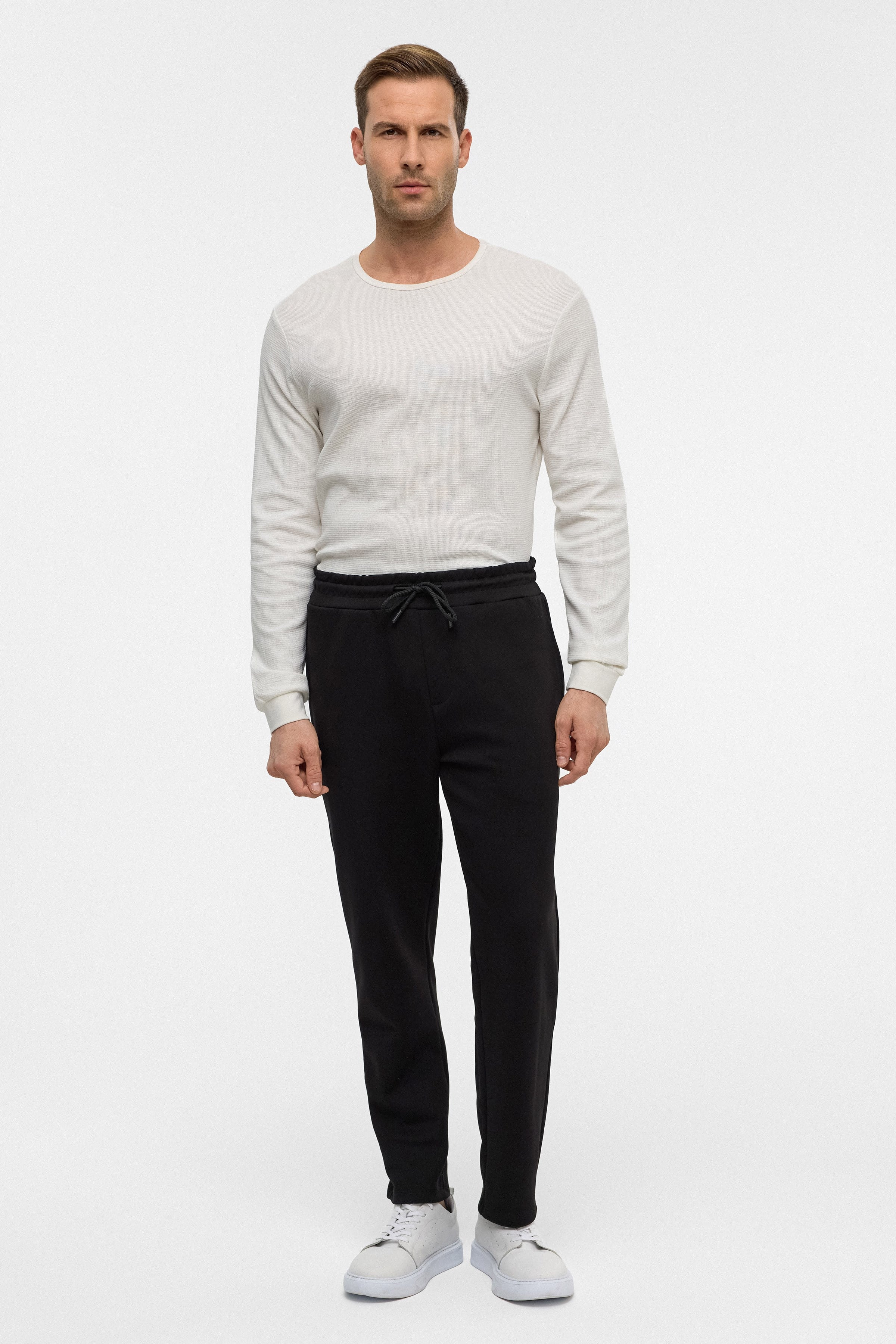 Süvari Siyah Regular Düz Jogger Pantolon