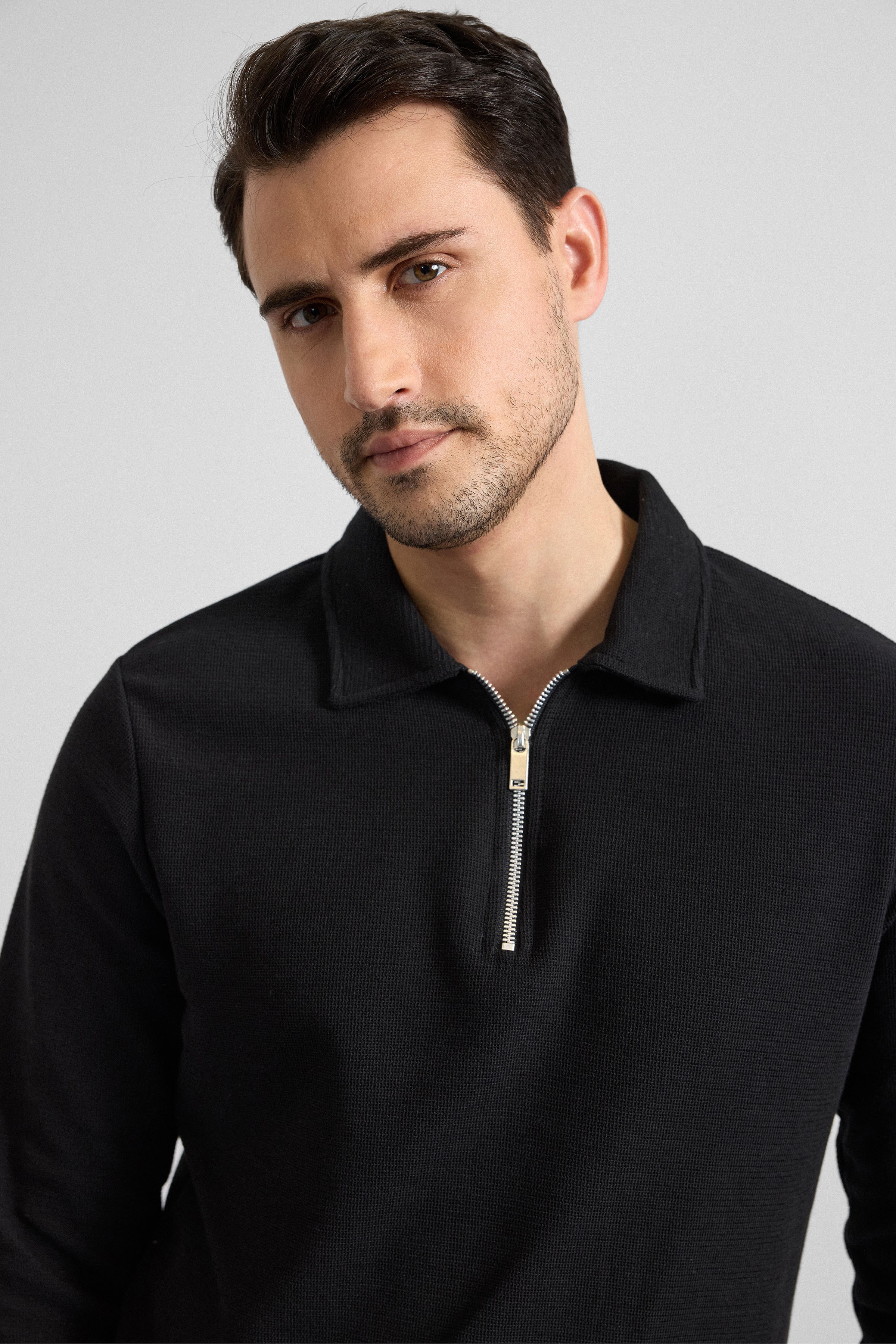 Süvari Siyah Regular Düz Yarım Balıkçı Yaka Sweatshirt görsel 2