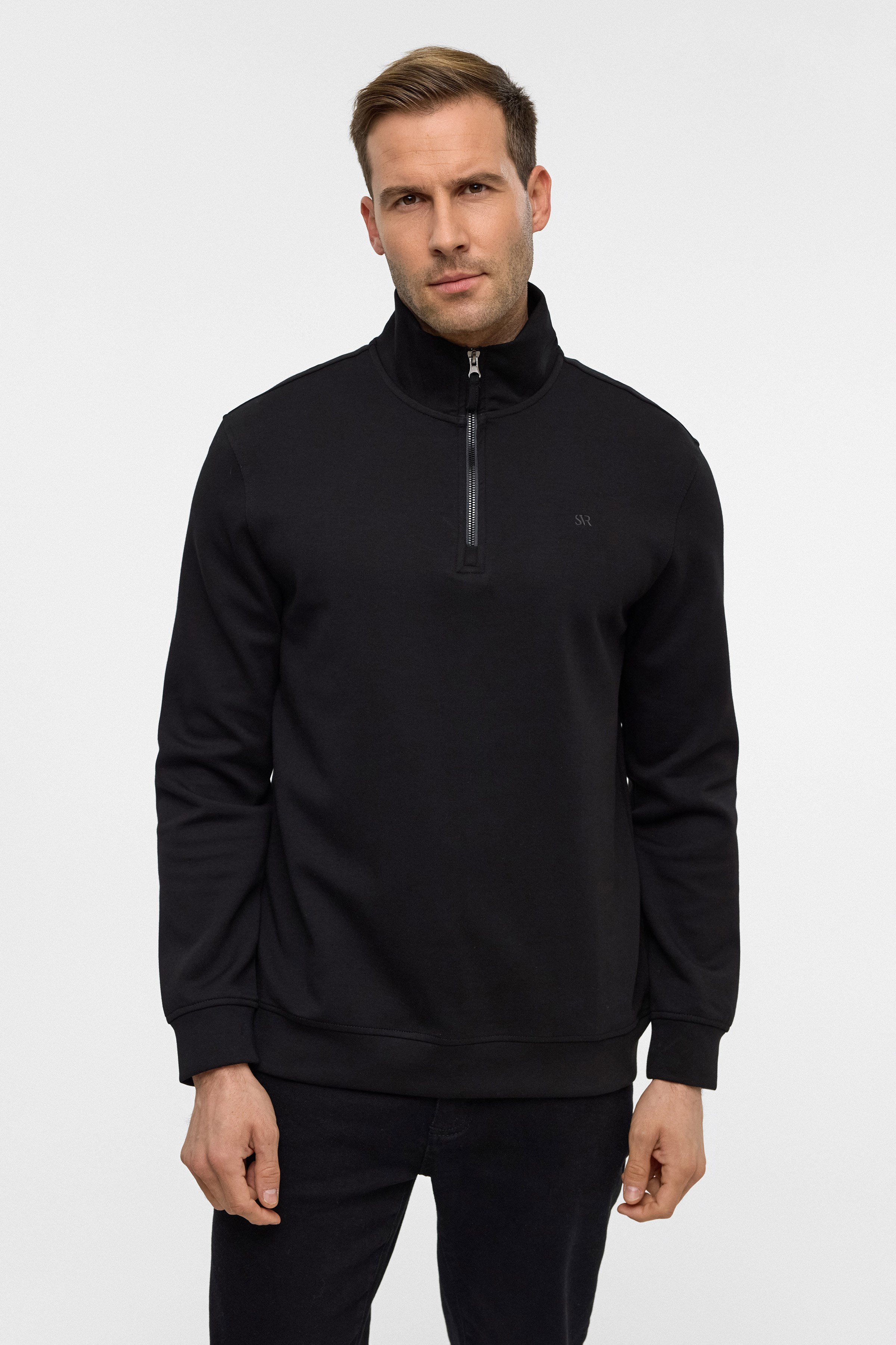 Süvari Siyah Regular Düz Yarım Balıkçı Yaka Sweatshirt