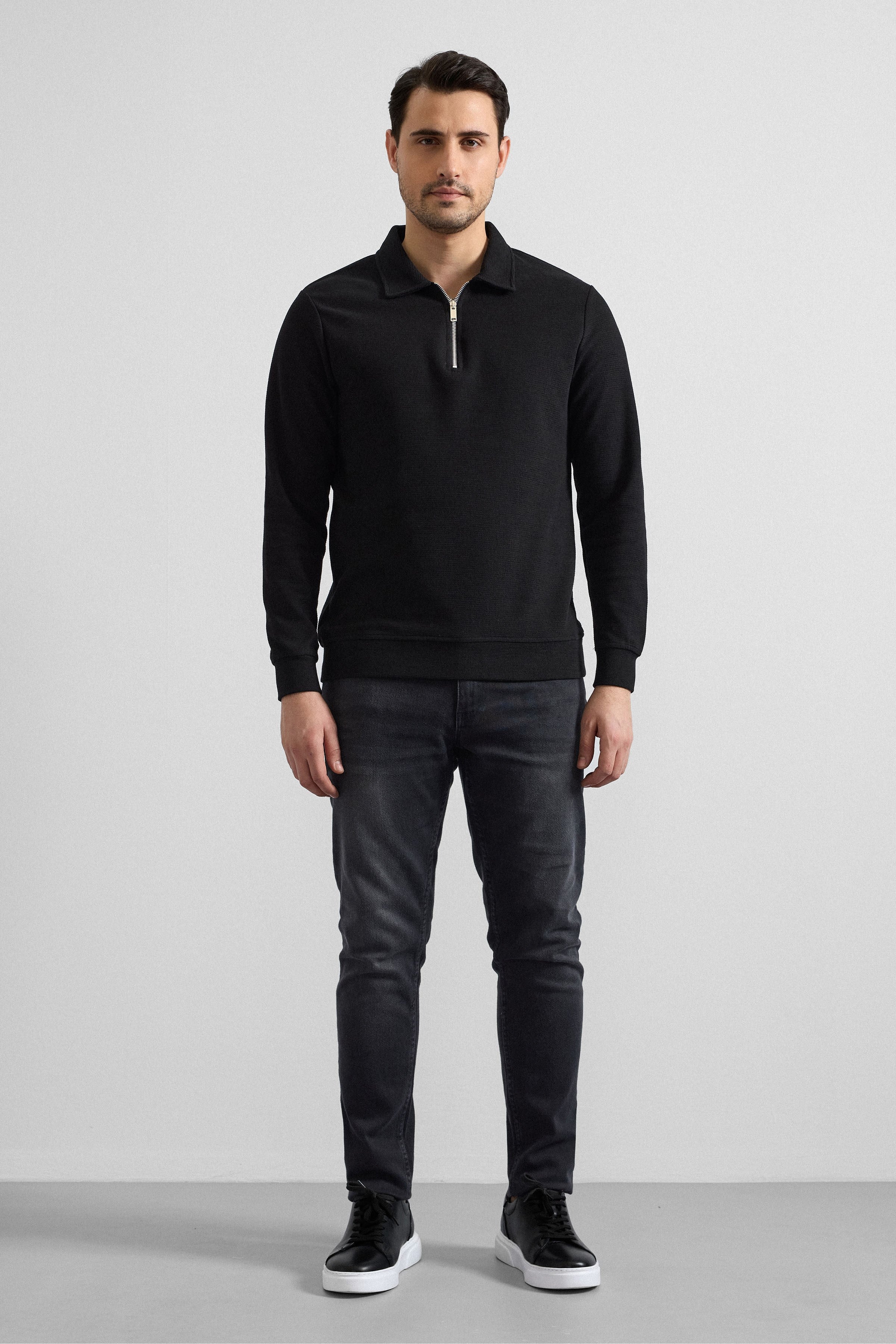 Süvari Siyah Regular Düz Yarım Balıkçı Yaka Sweatshirt görsel 3