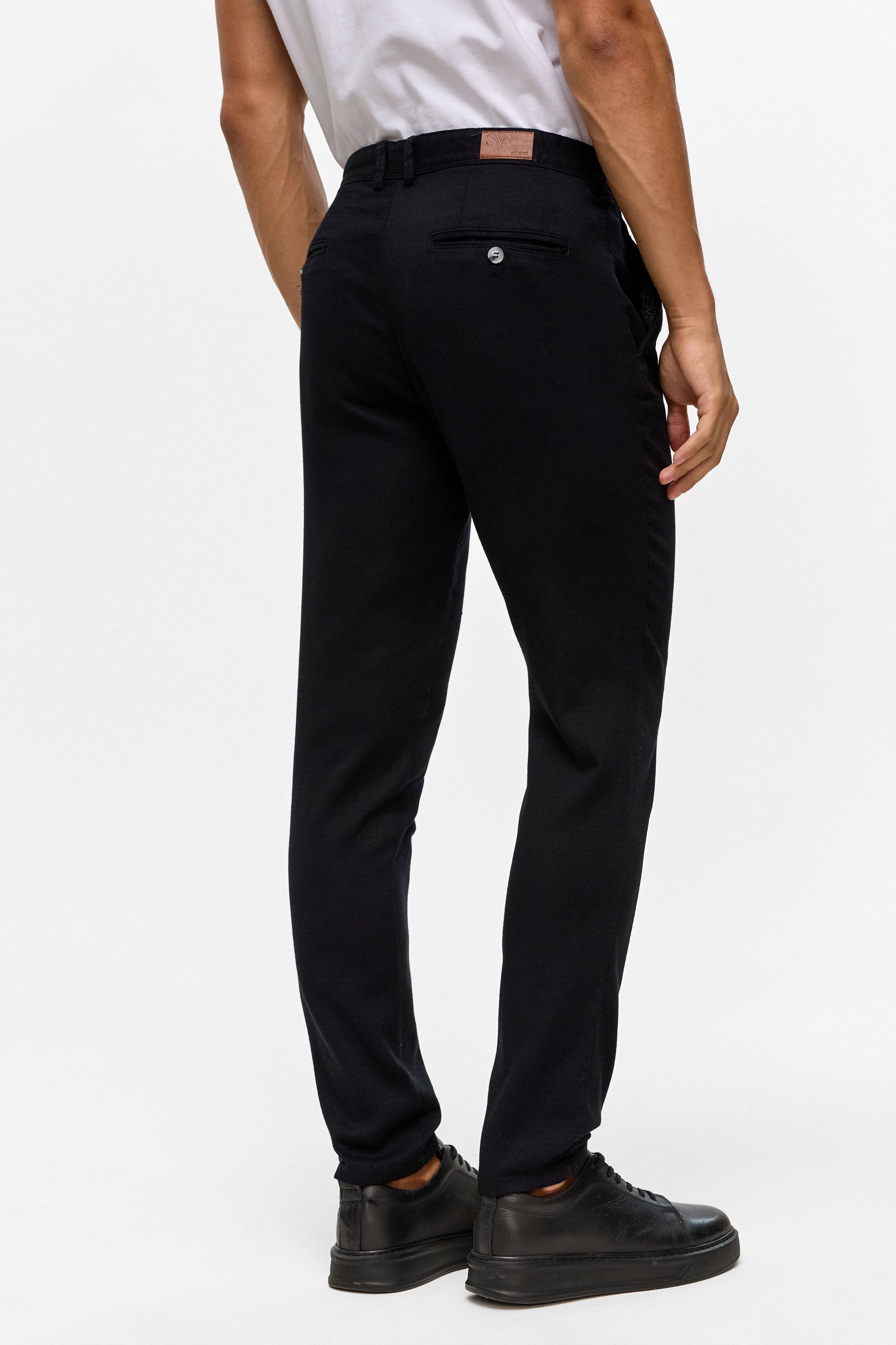 Siyah Slim Armürlü Kanvas Pantolon