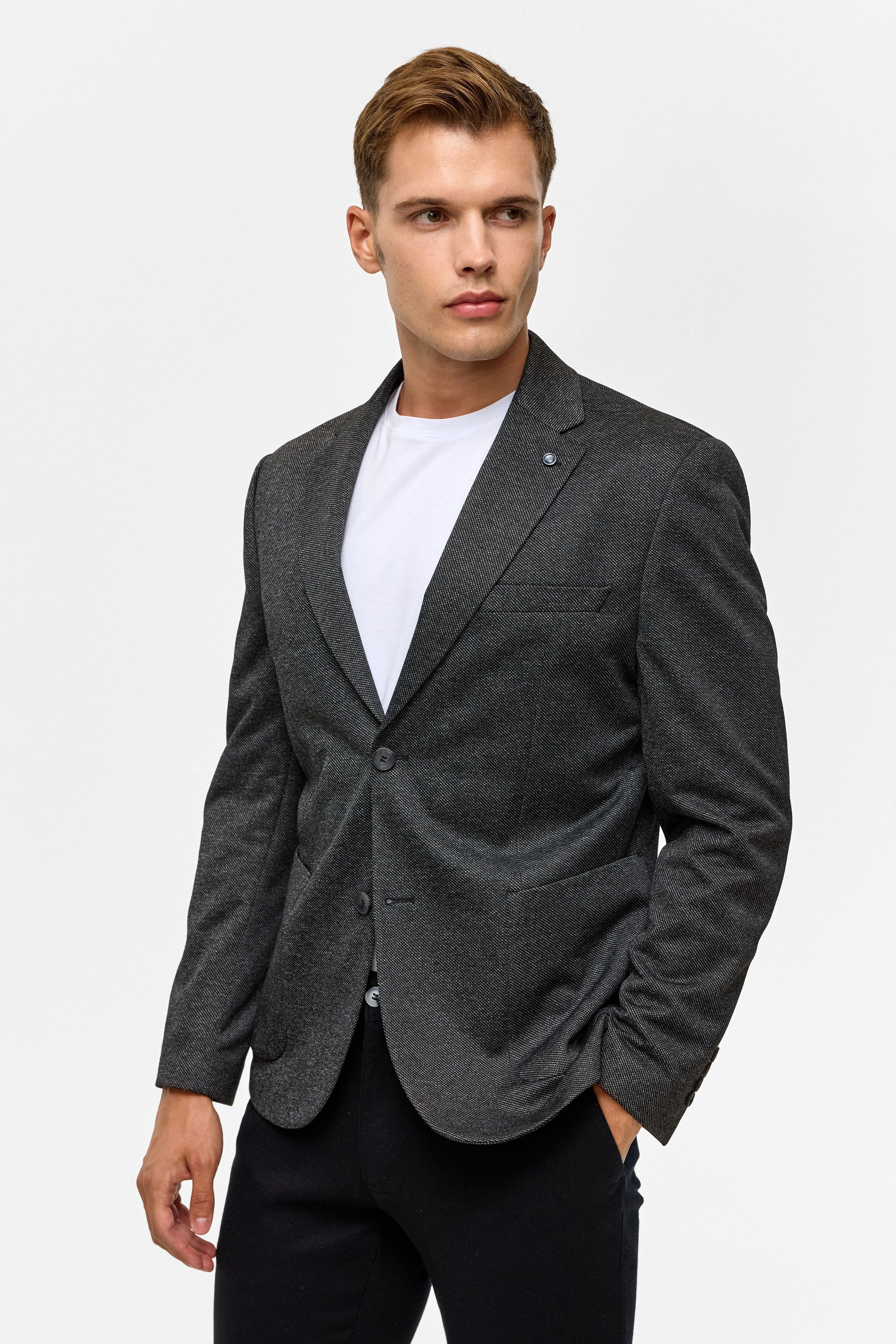 Siyah Slim Desenli Mono Yaka 6 Drop Ceket