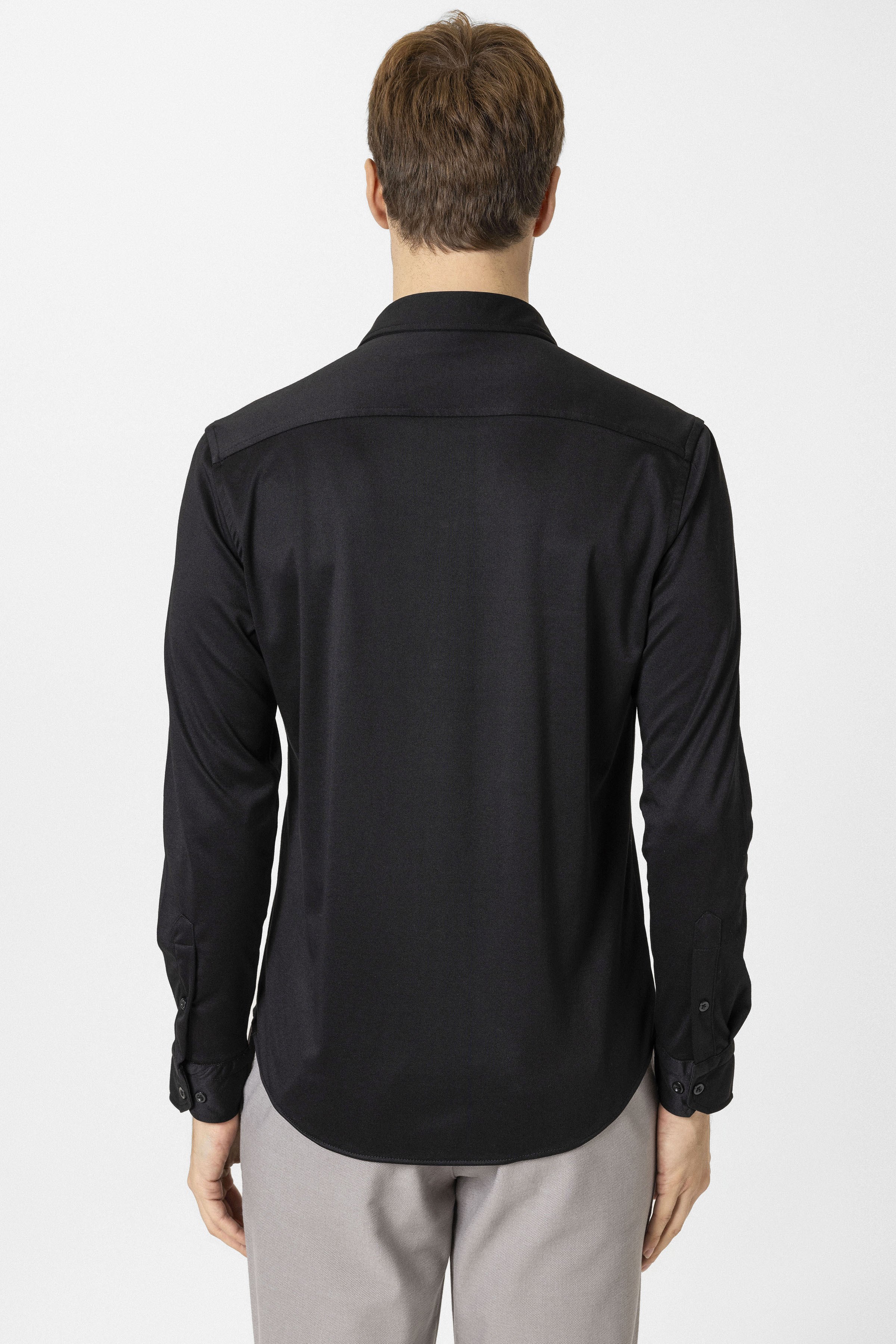 Süvari Siyah Slim Fit Armürlü Düğmeli Yaka Gömlek görsel 4