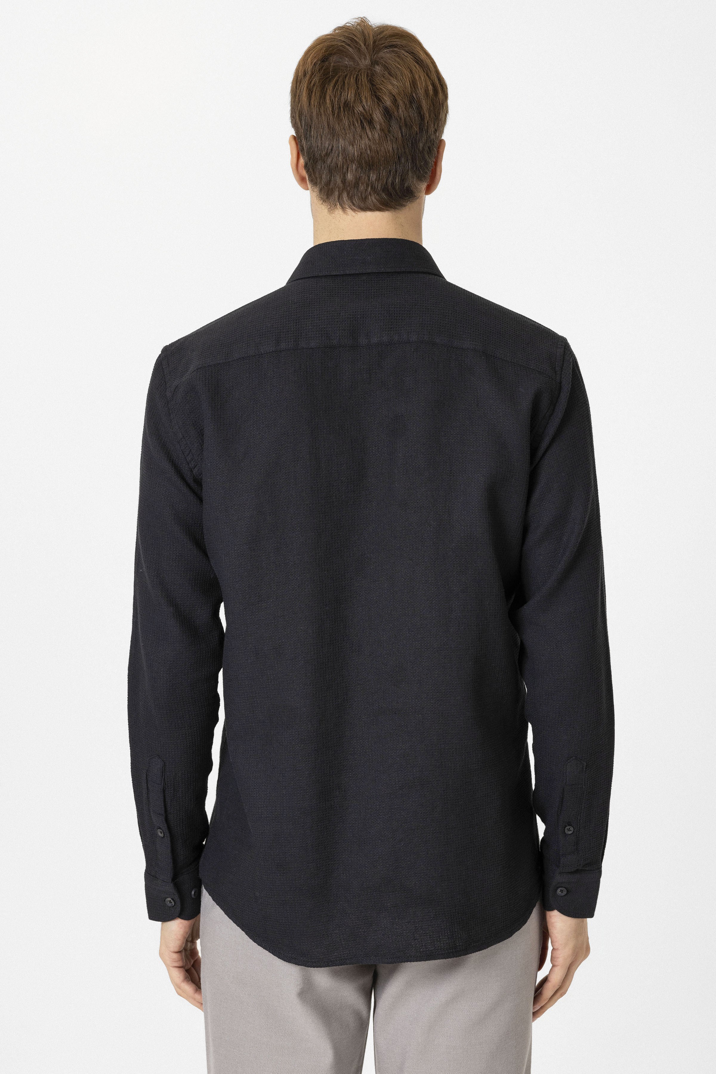 Süvari Siyah Slim Fit Desenli Klasik Yaka Gömlek görsel 4