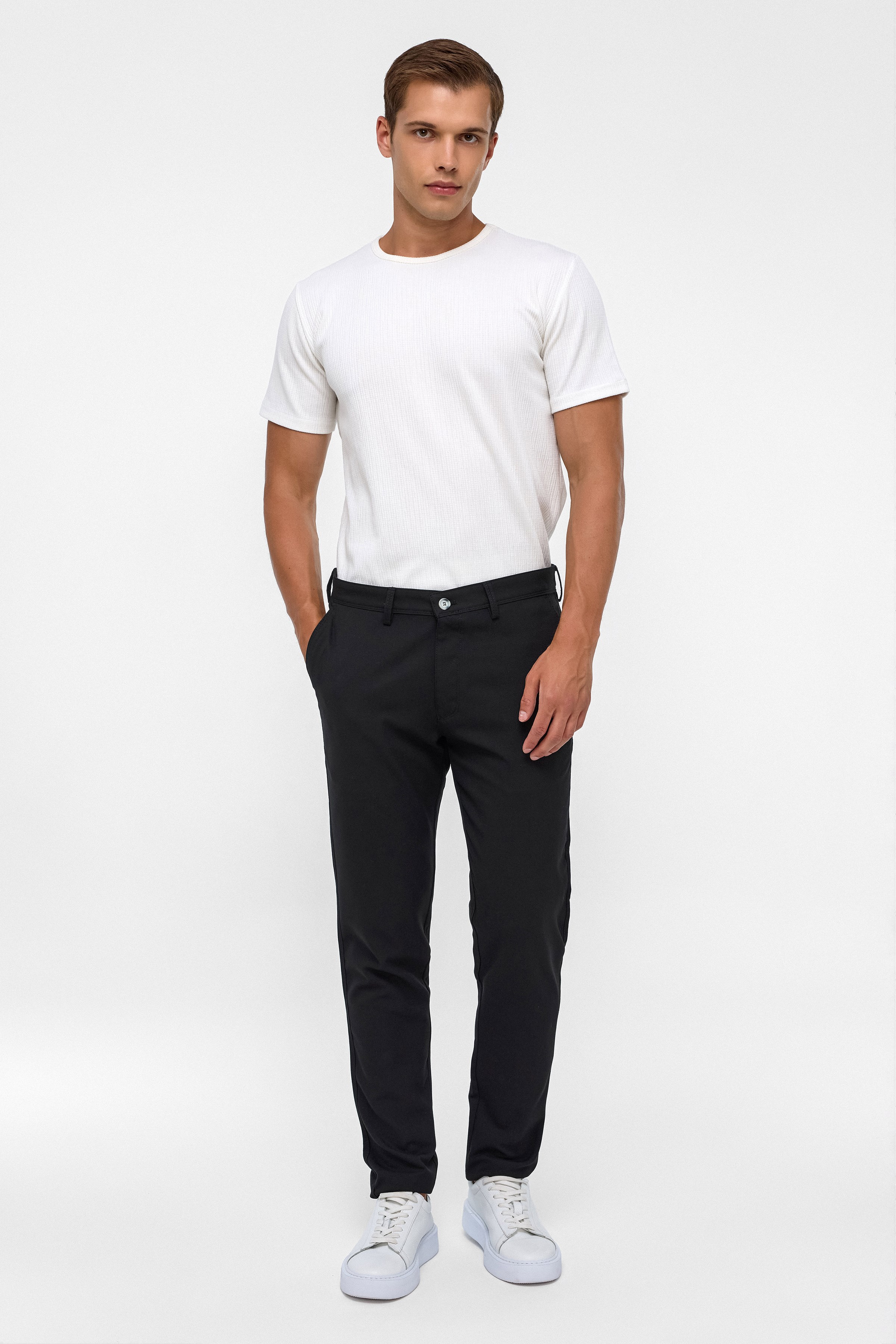 Süvari Siyah Slim Fit Desenli Kumaş Pantolon