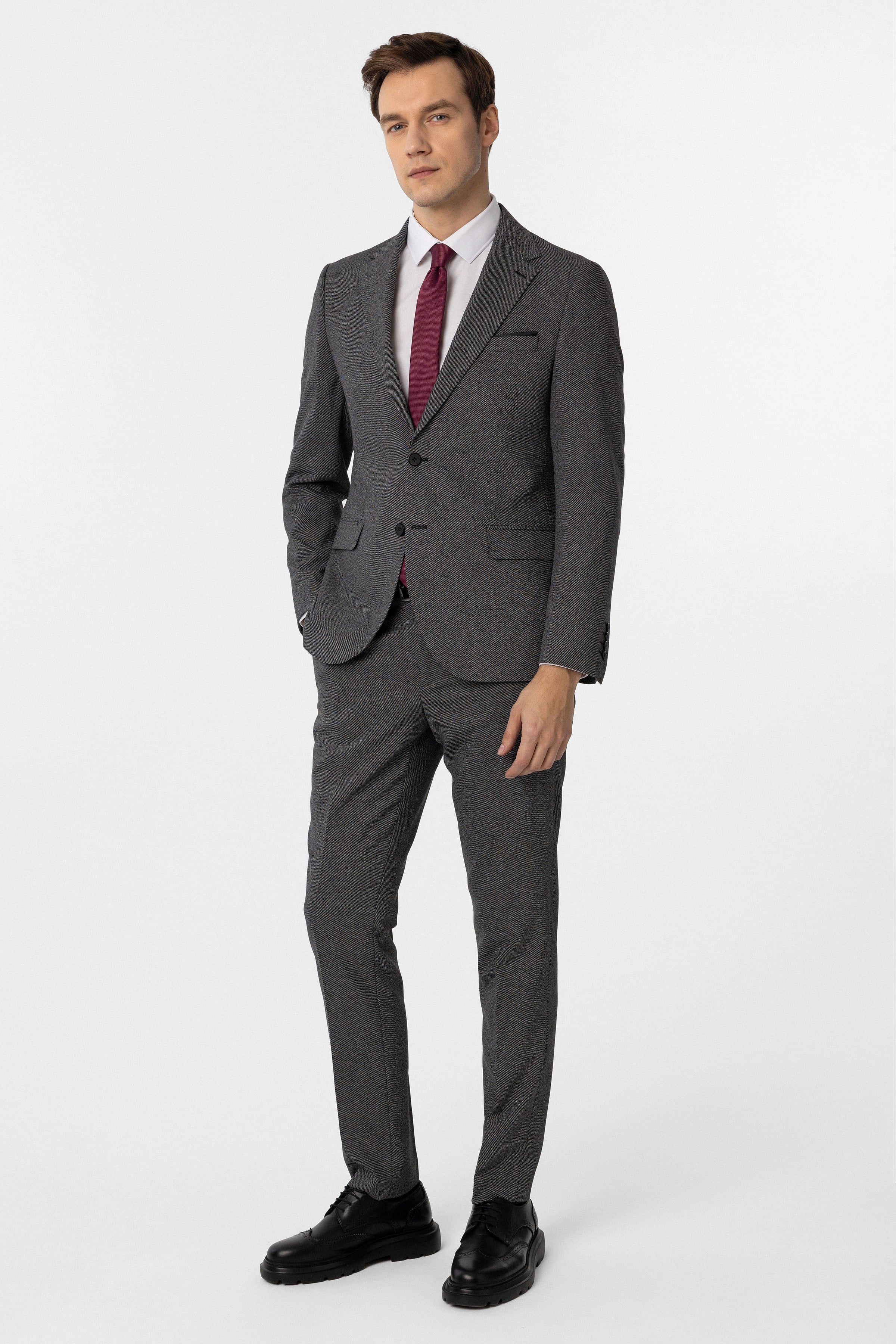 Siyah Slim Fit Desenli Mono Yaka 6 Drop Klasik Takım Elbise