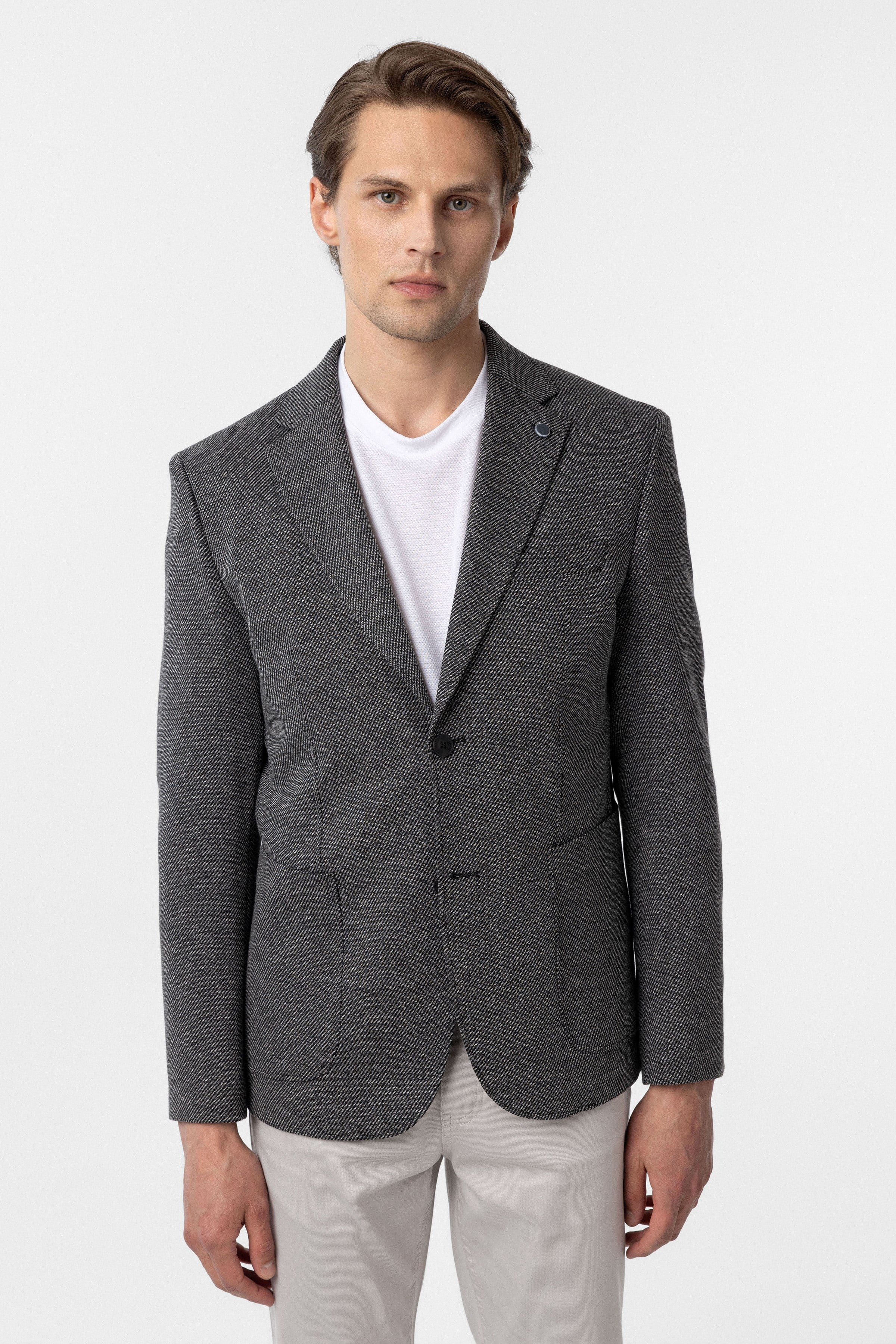 Süvari Siyah Slim Fit Desenli Mono Yaka 6 Drop Ceket