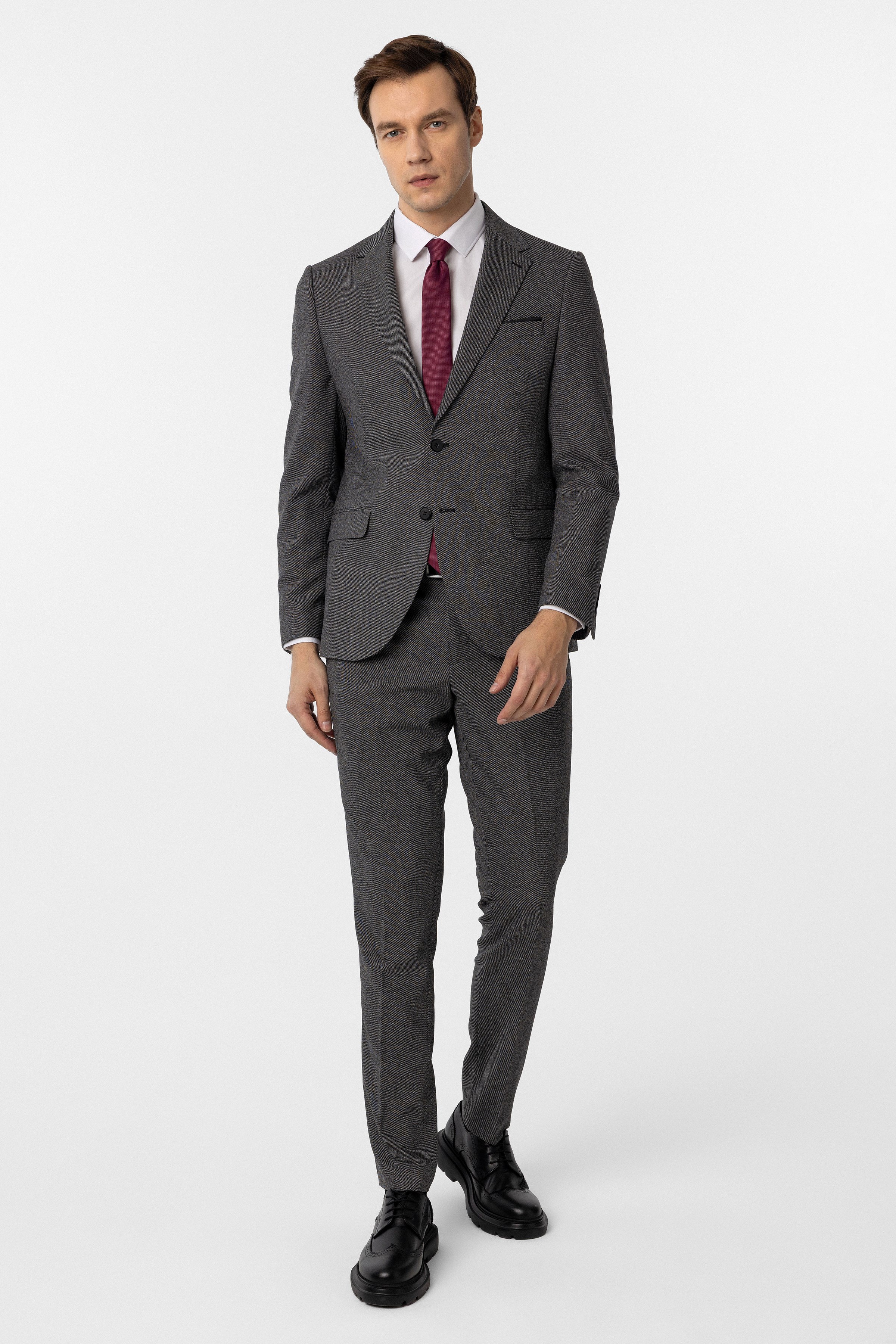 Süvari Siyah Slim Fit Desenli Mono Yaka 6 Drop Klasik Takım Elbise