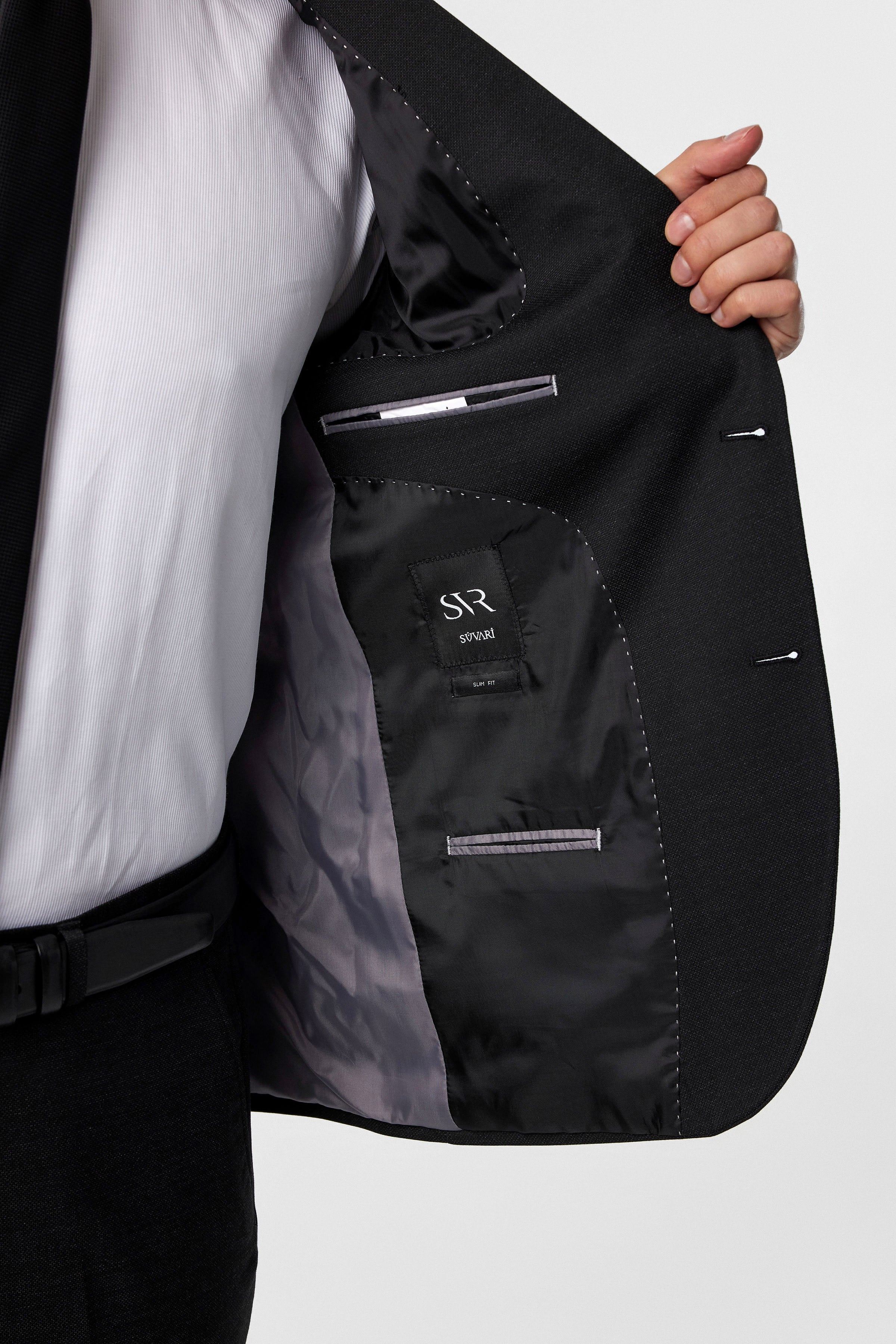 Siyah Slim Fit Desenli Mono Yaka 6 Drop Klasik Takım Elbise
