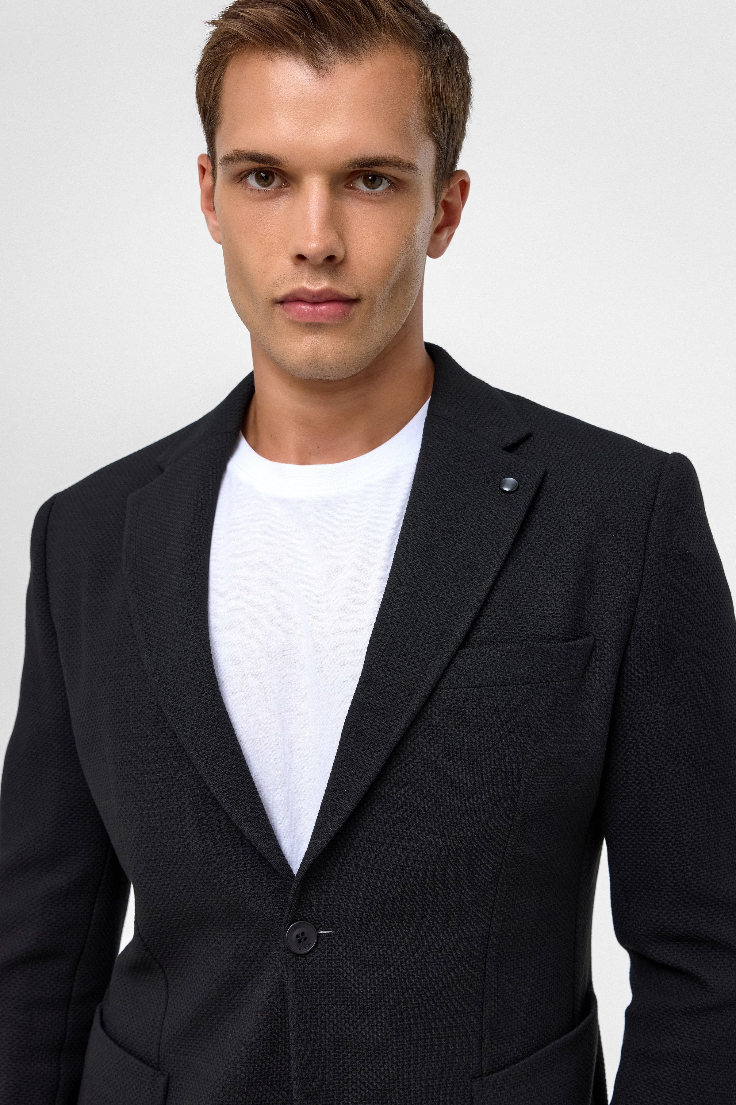 Siyah Slim Fit Desenli Mono Yaka 6 Drop Ceket