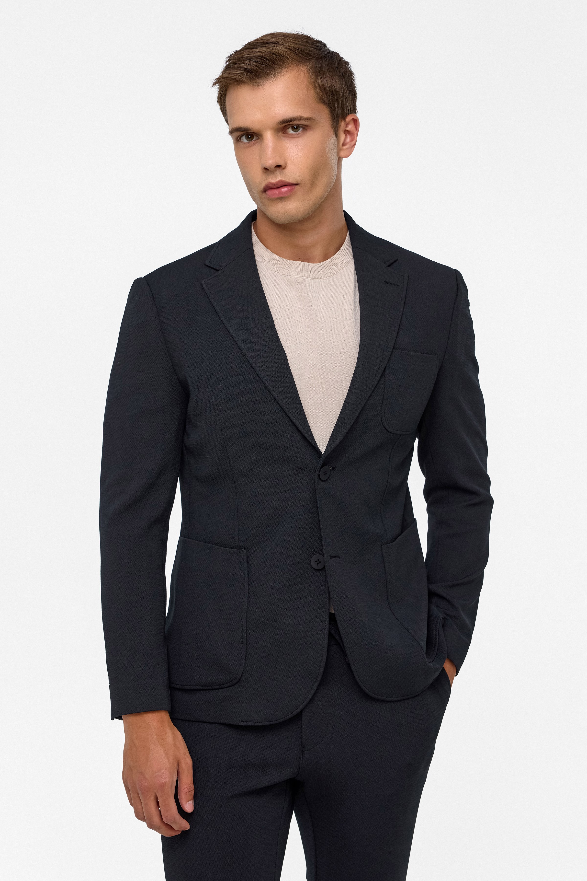 Süvari Siyah Slim Fit Düz 6 Drop Spor Takım Elbise