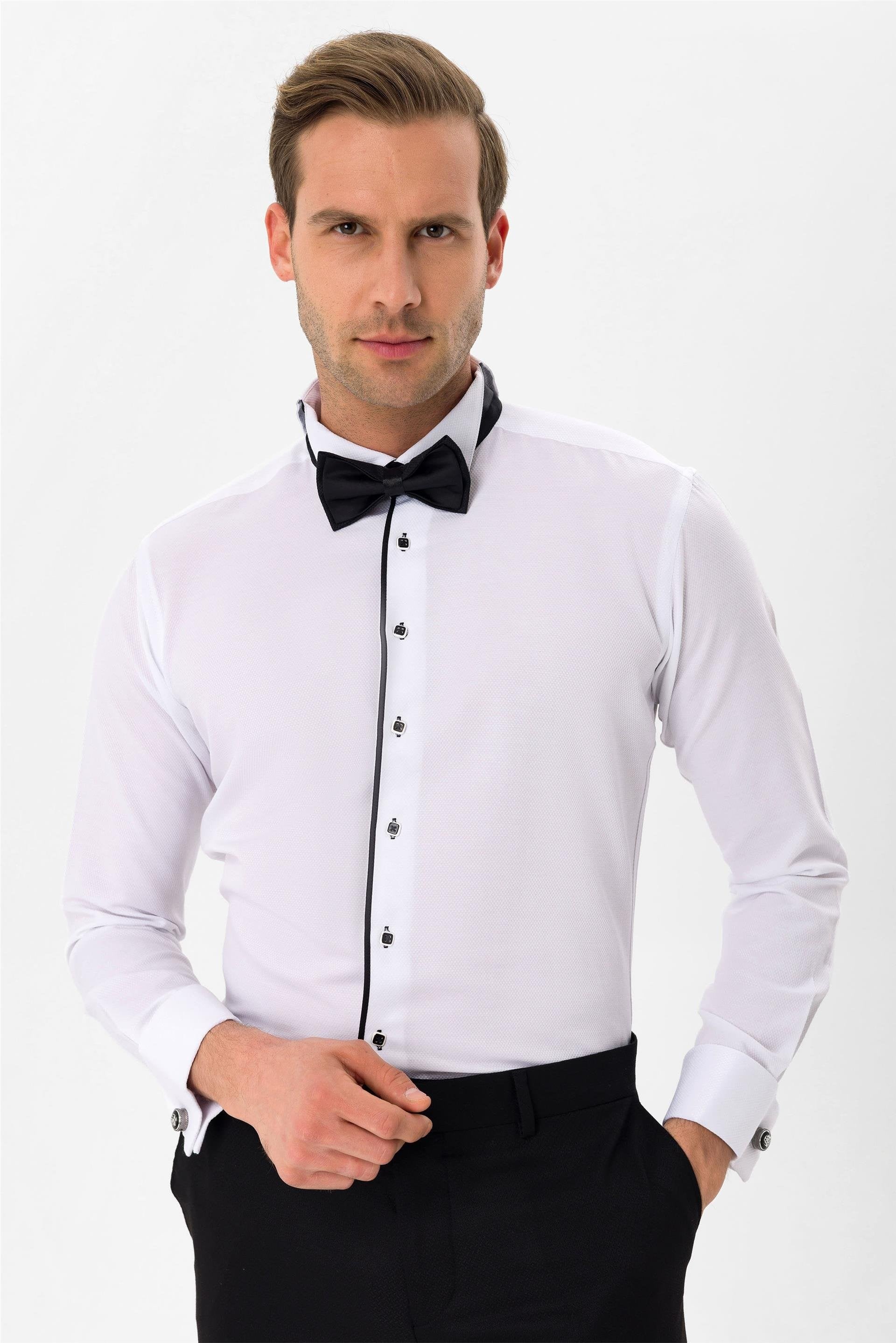 Siyah Slim Fit Düz Ata Yaka Gömlek