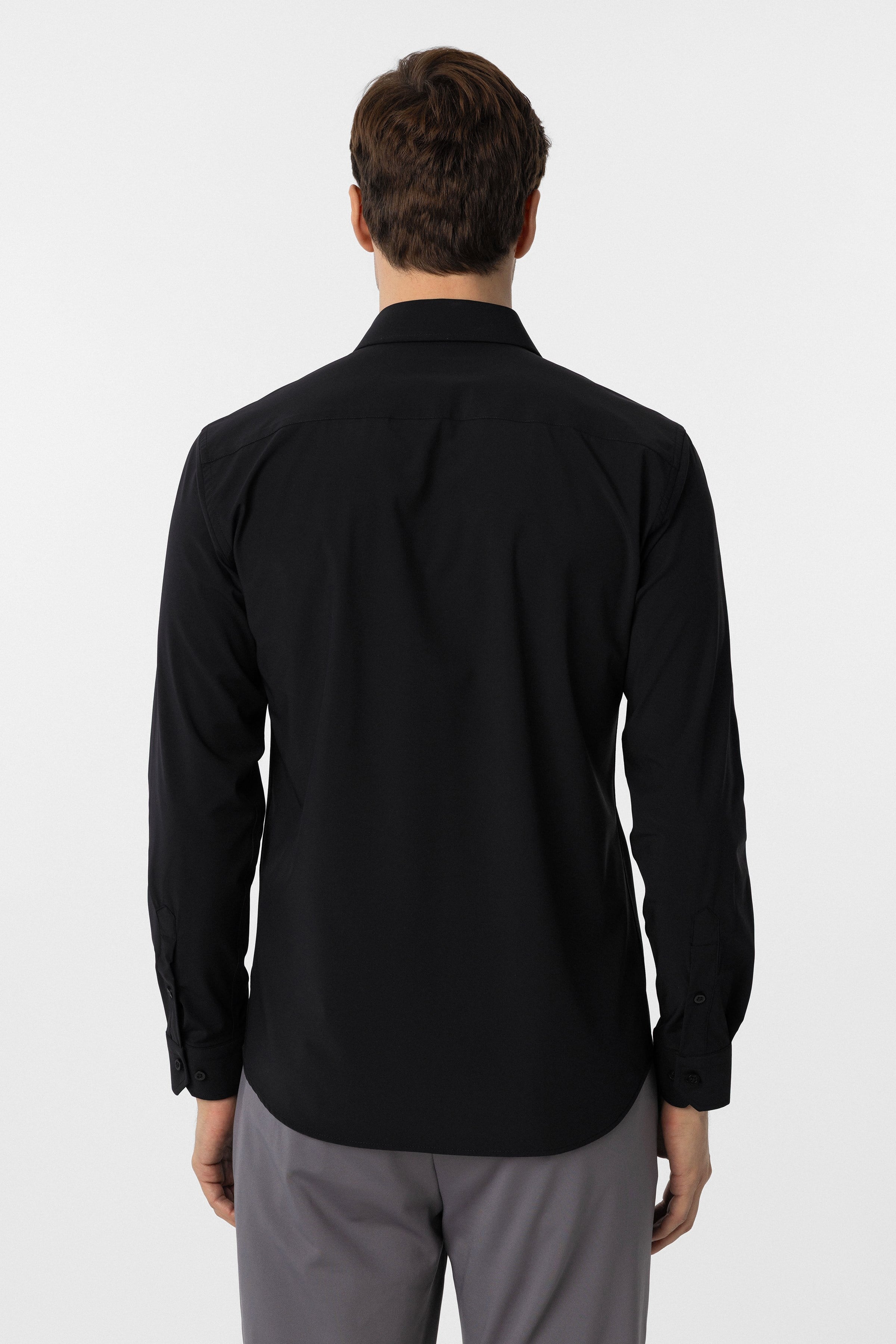 Siyah Slim Fit Düz Klasik Yaka Gömlek