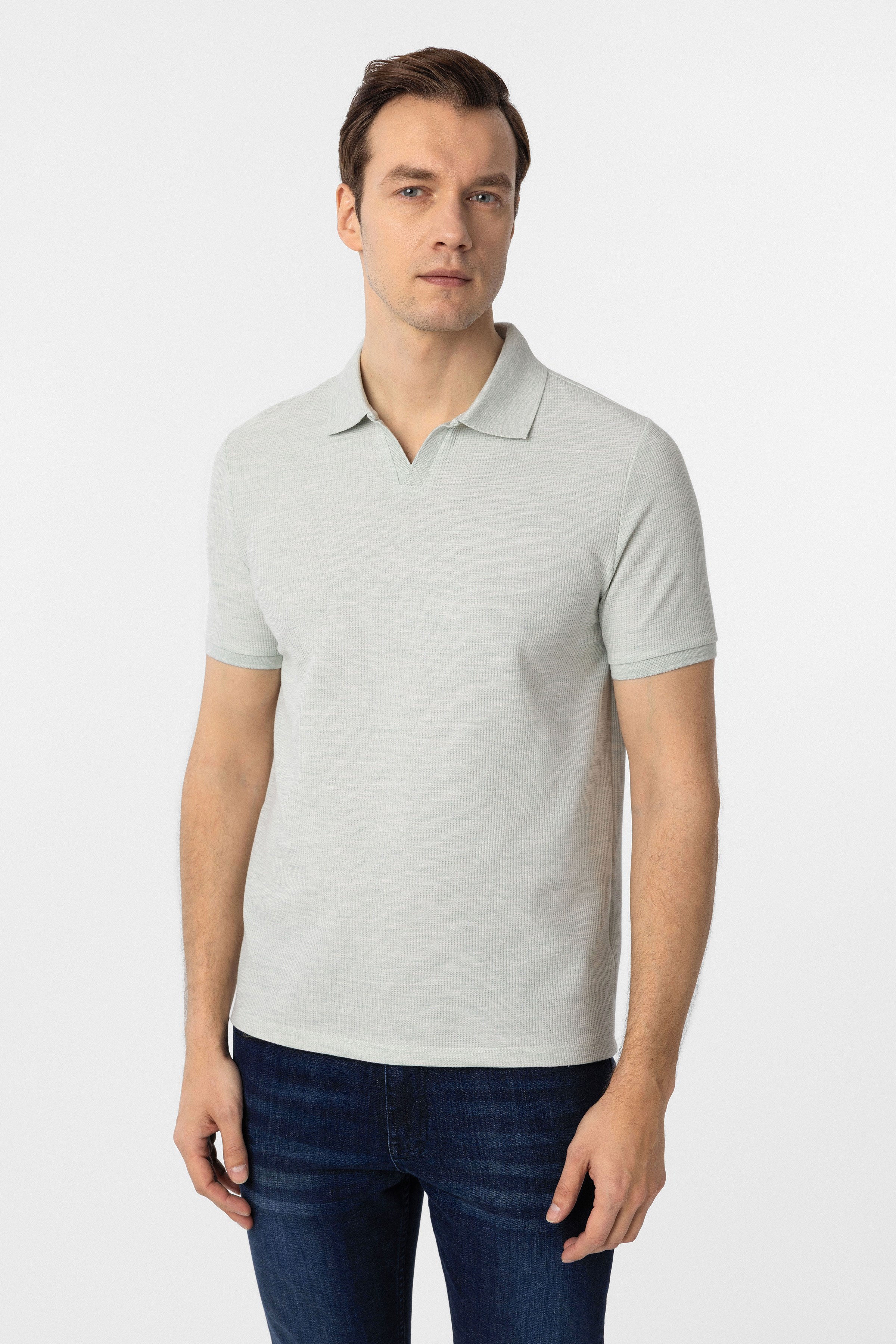 Süvari Yeşil Slim Fit Armürlü Polo Yaka Tişört