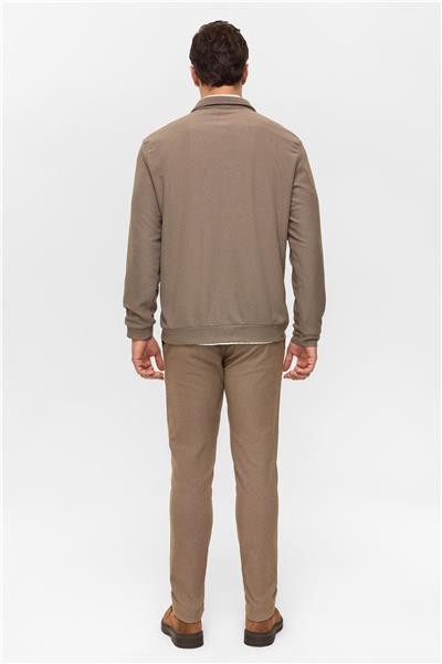 Açık Kahve Regular Düz Polo Yaka Sweatshirt