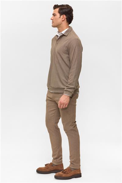 Açık Kahve Regular Düz Polo Yaka Sweatshirt