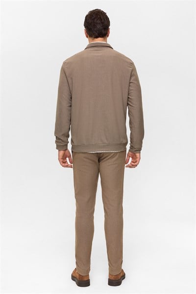 Açık Kahve Regular Düz Polo Yaka Sweatshirt