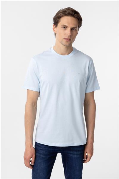 Buz Mavi Regular Düz Bisiklet Yaka Tişört